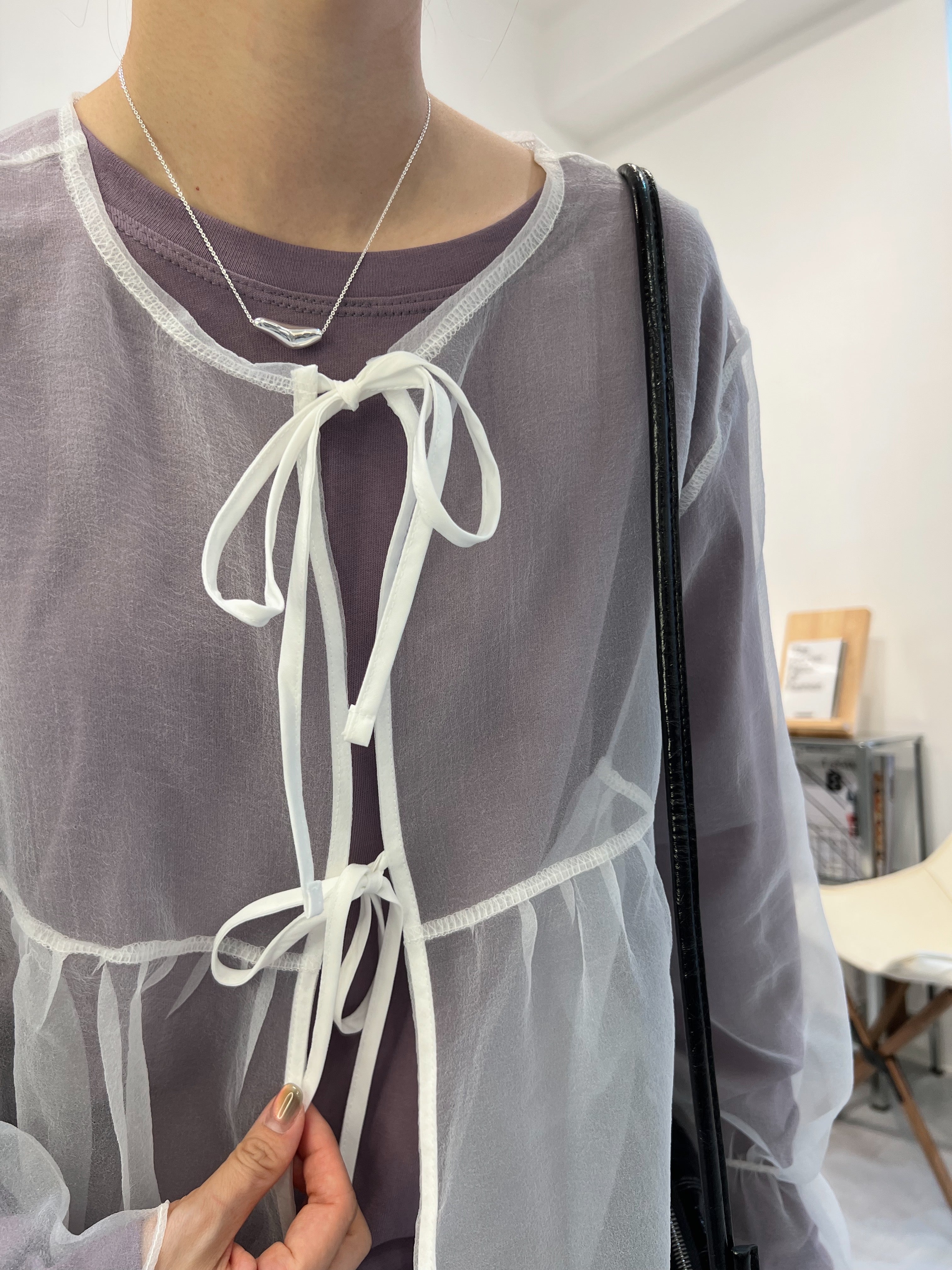 束袖T-shirt/霧紫