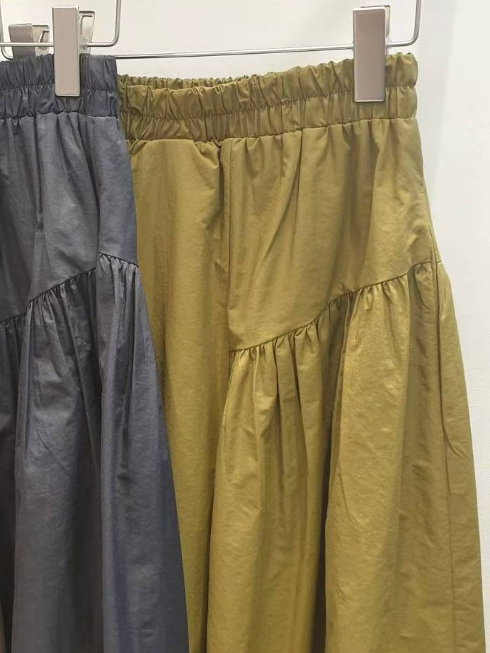 兩側縮褶散裙/橄欖