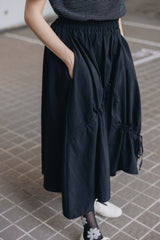 (預購)縮褶裝飾裙/黑