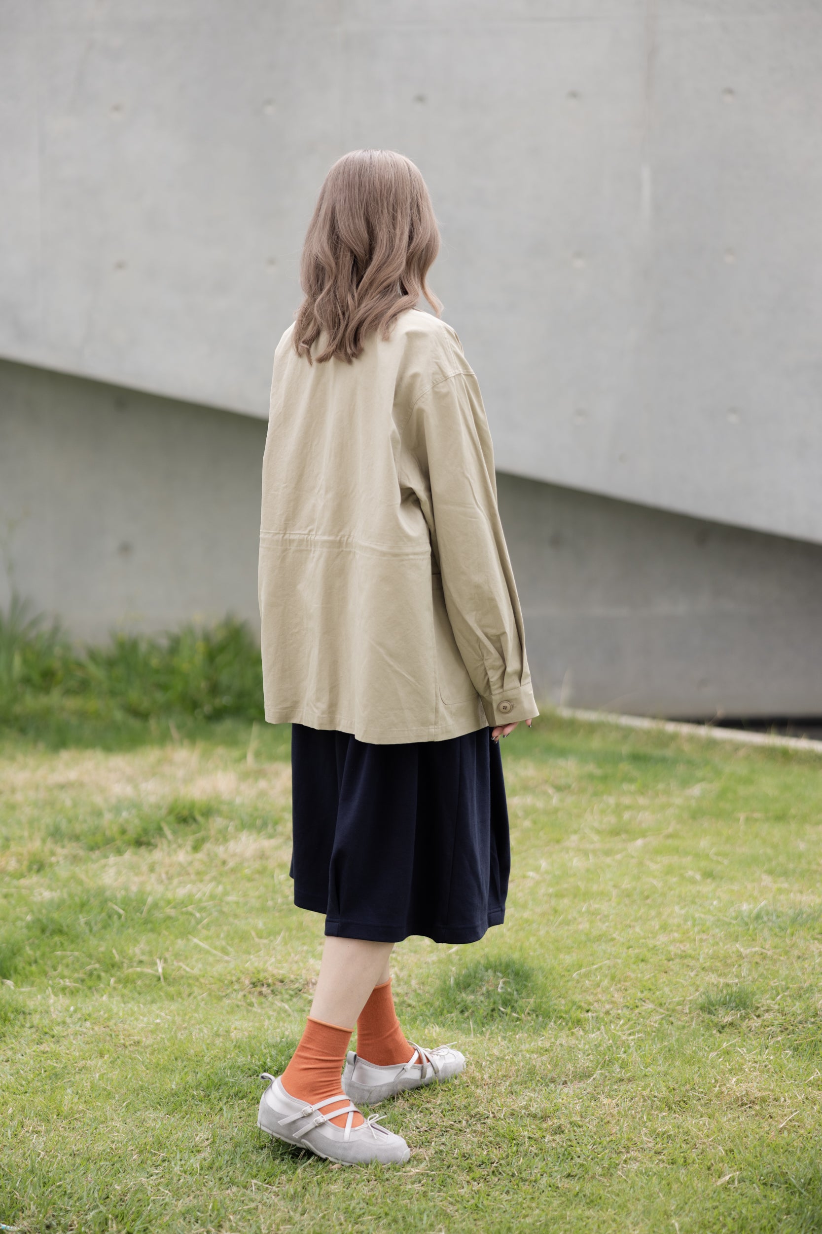 可束腰四袋薄外套/杏