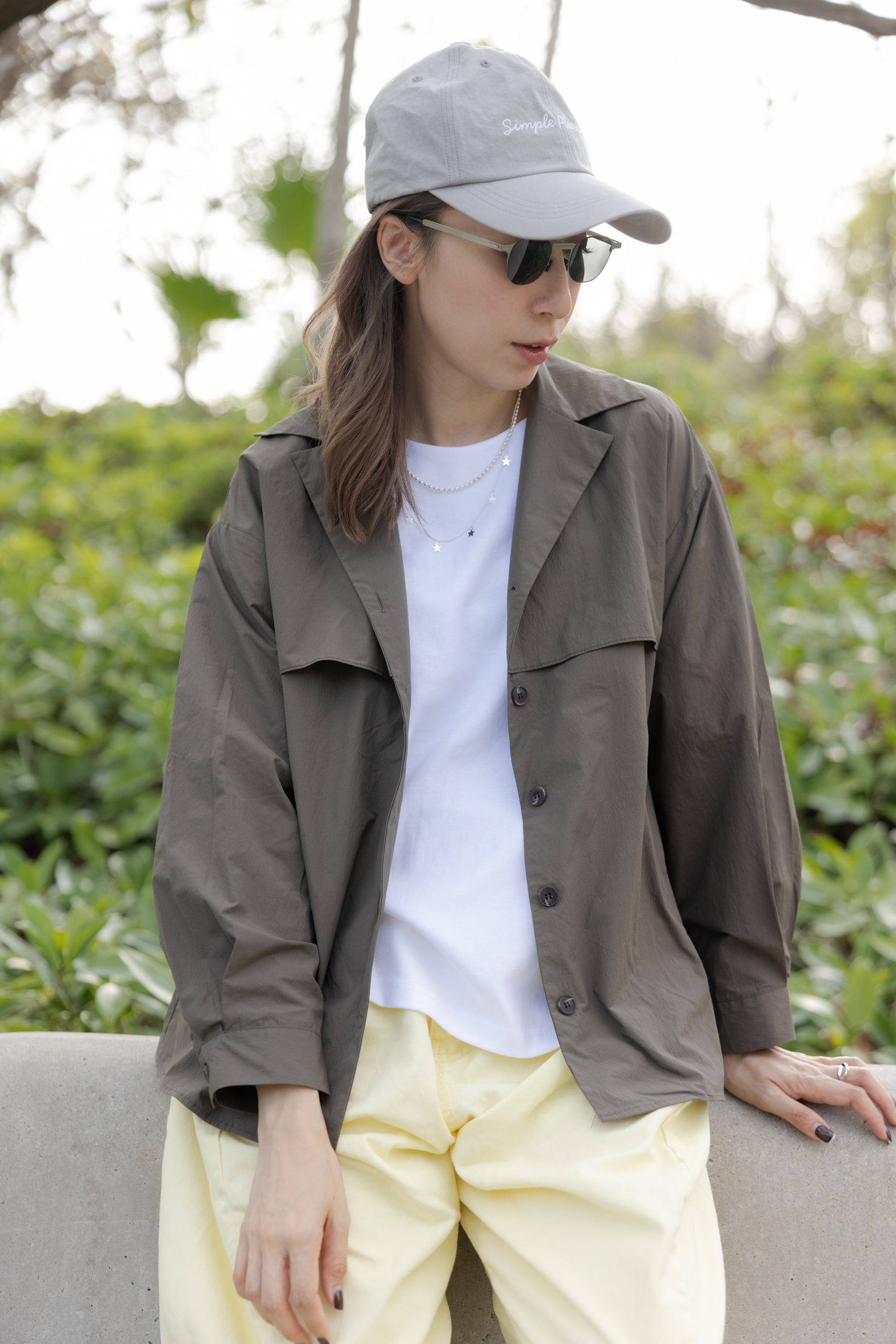 後領小V T-shirt/白