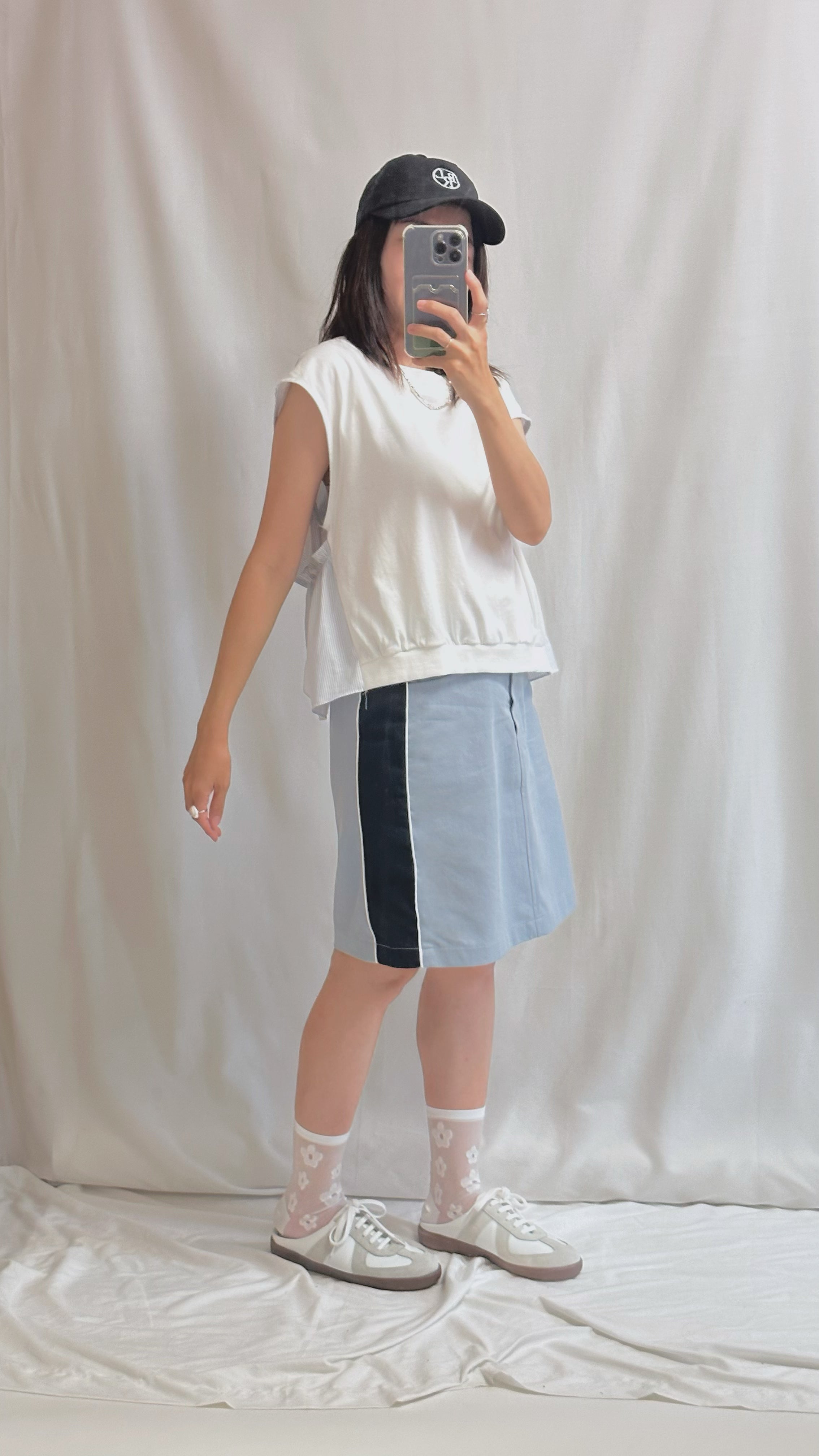後縛蝴蝶併布T-shirt/白