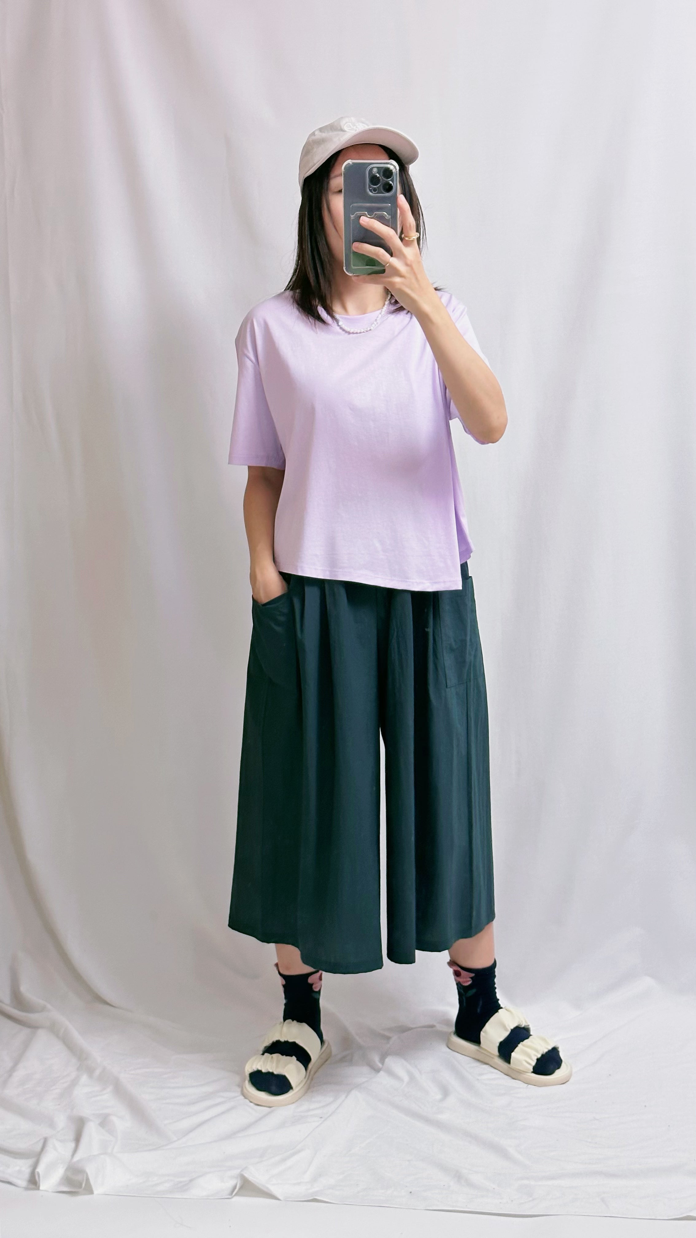 半邊摺疊T-shirt/淺紫