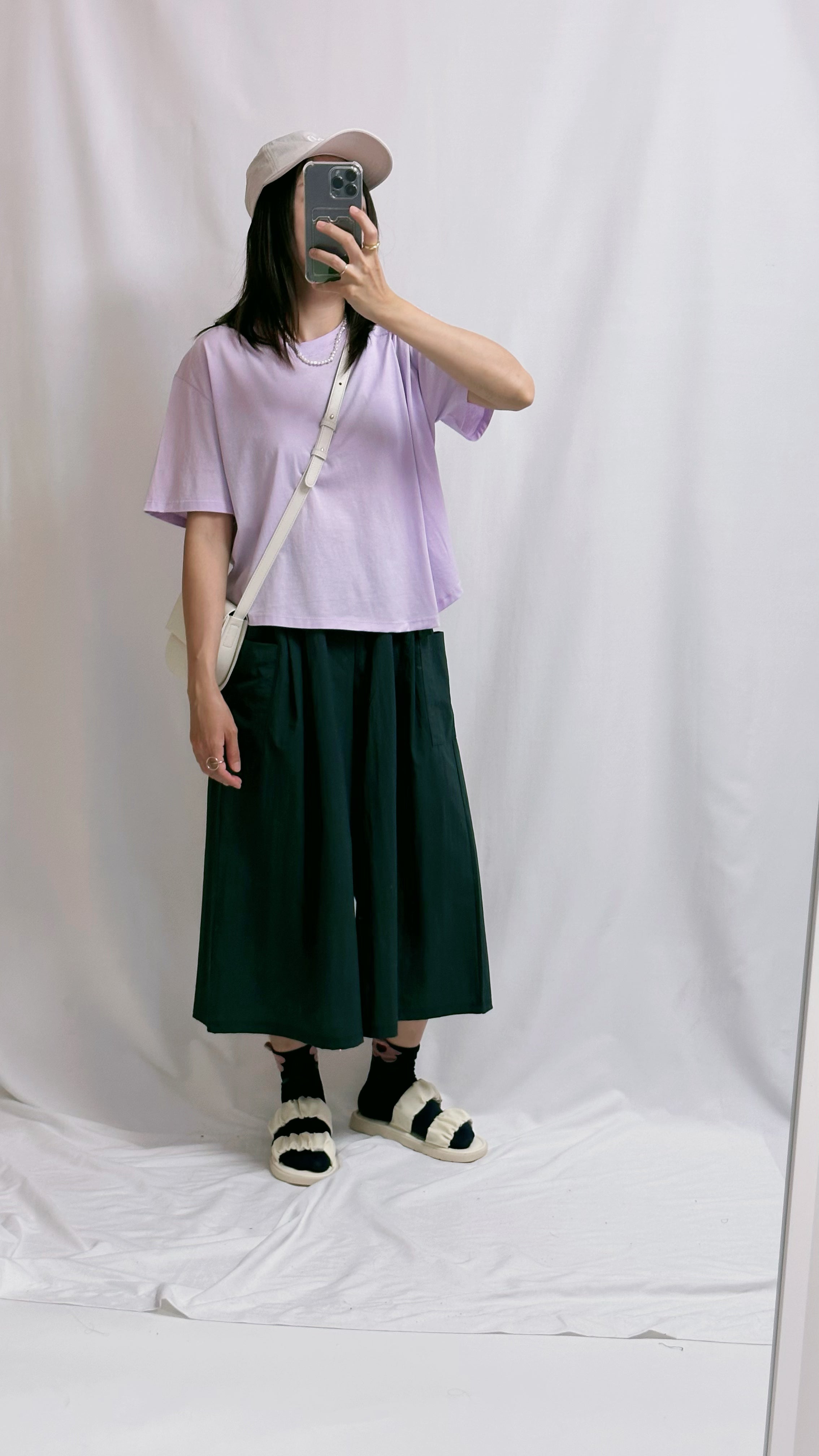 半邊摺疊T-shirt/淺紫