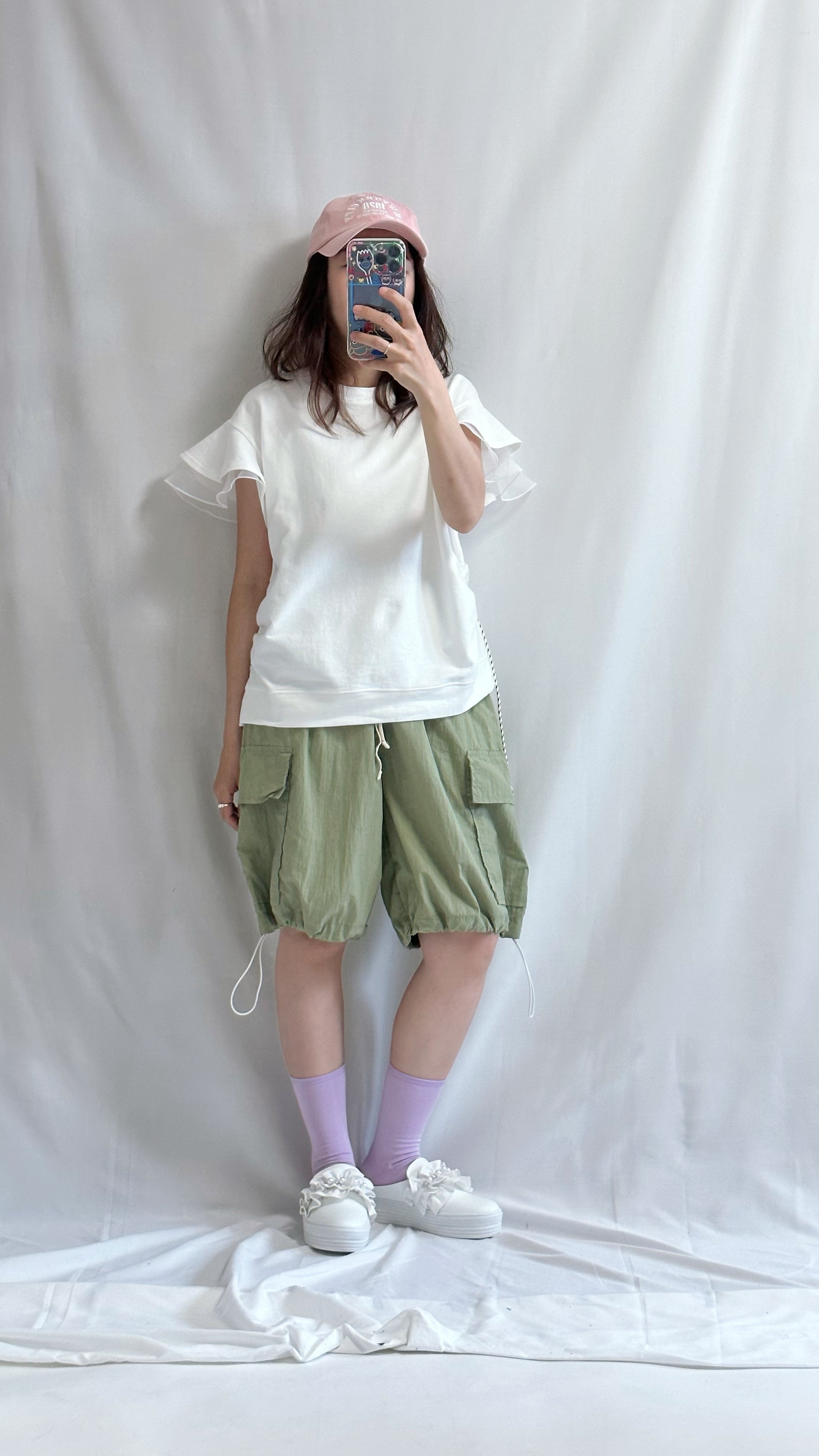 (預購)袖口雙層Ruffle T-shirt/白