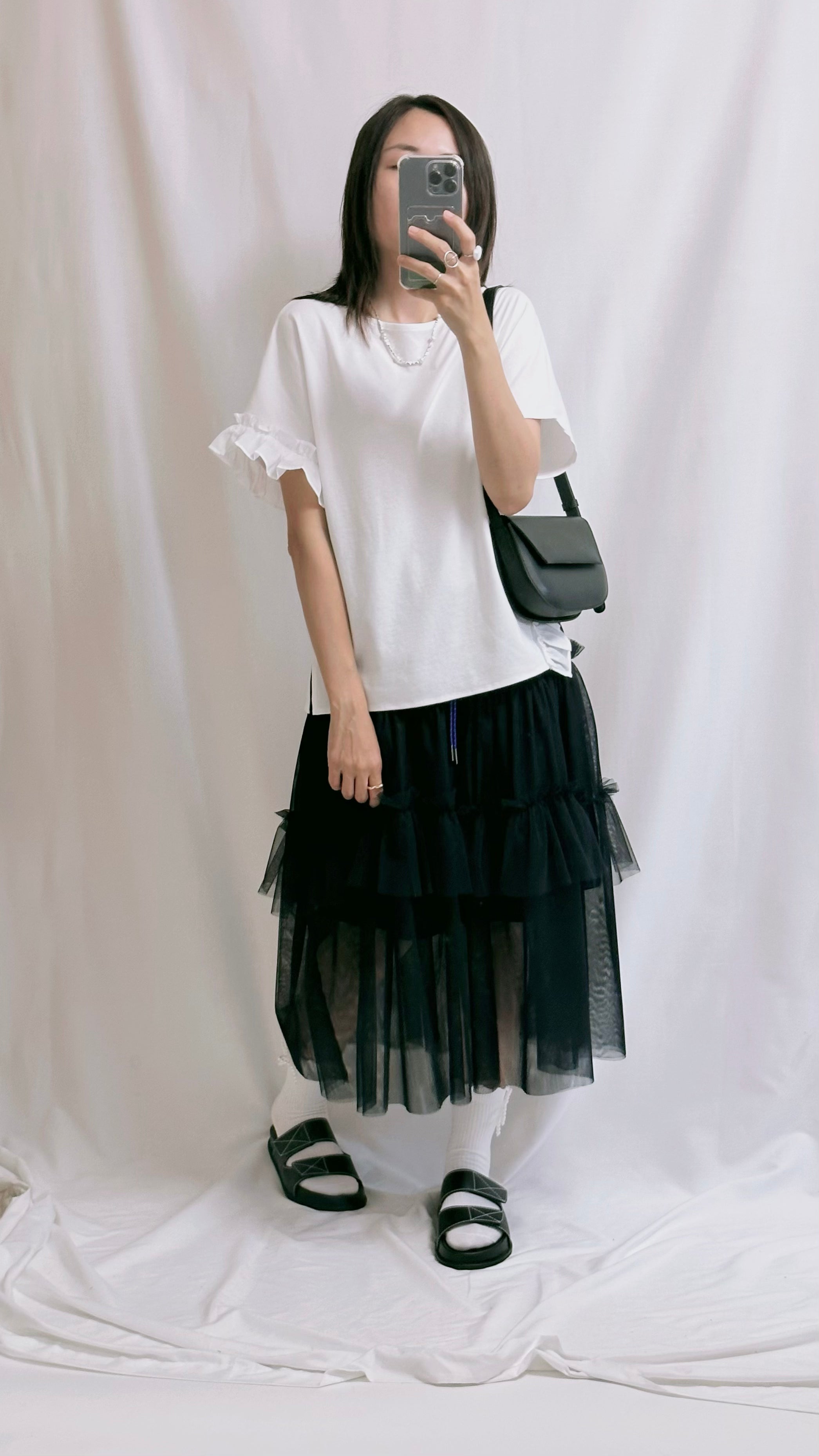 單邊衫腳ruffle T-shirt/白