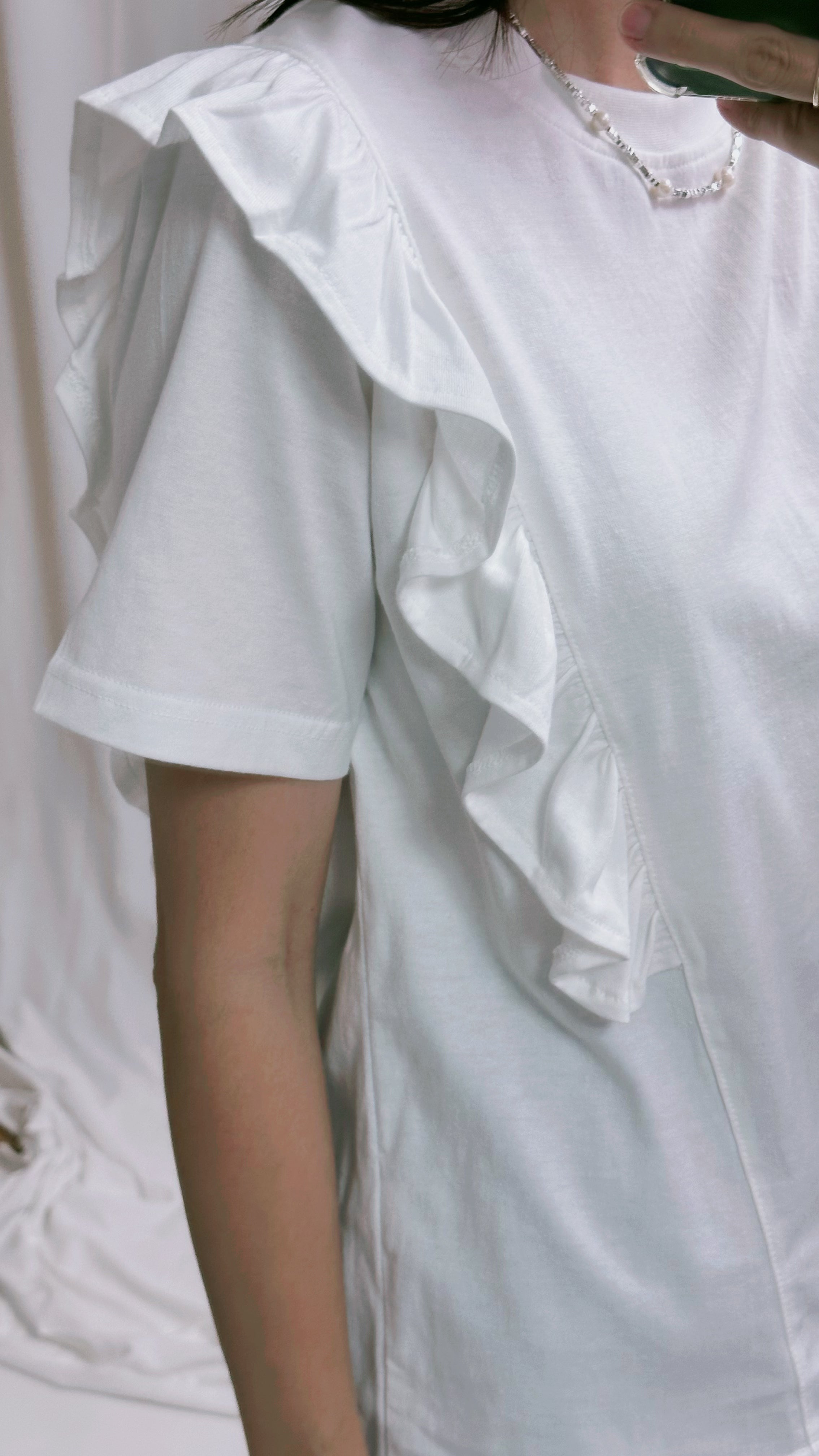兩邊Ruffle T-shirt/白