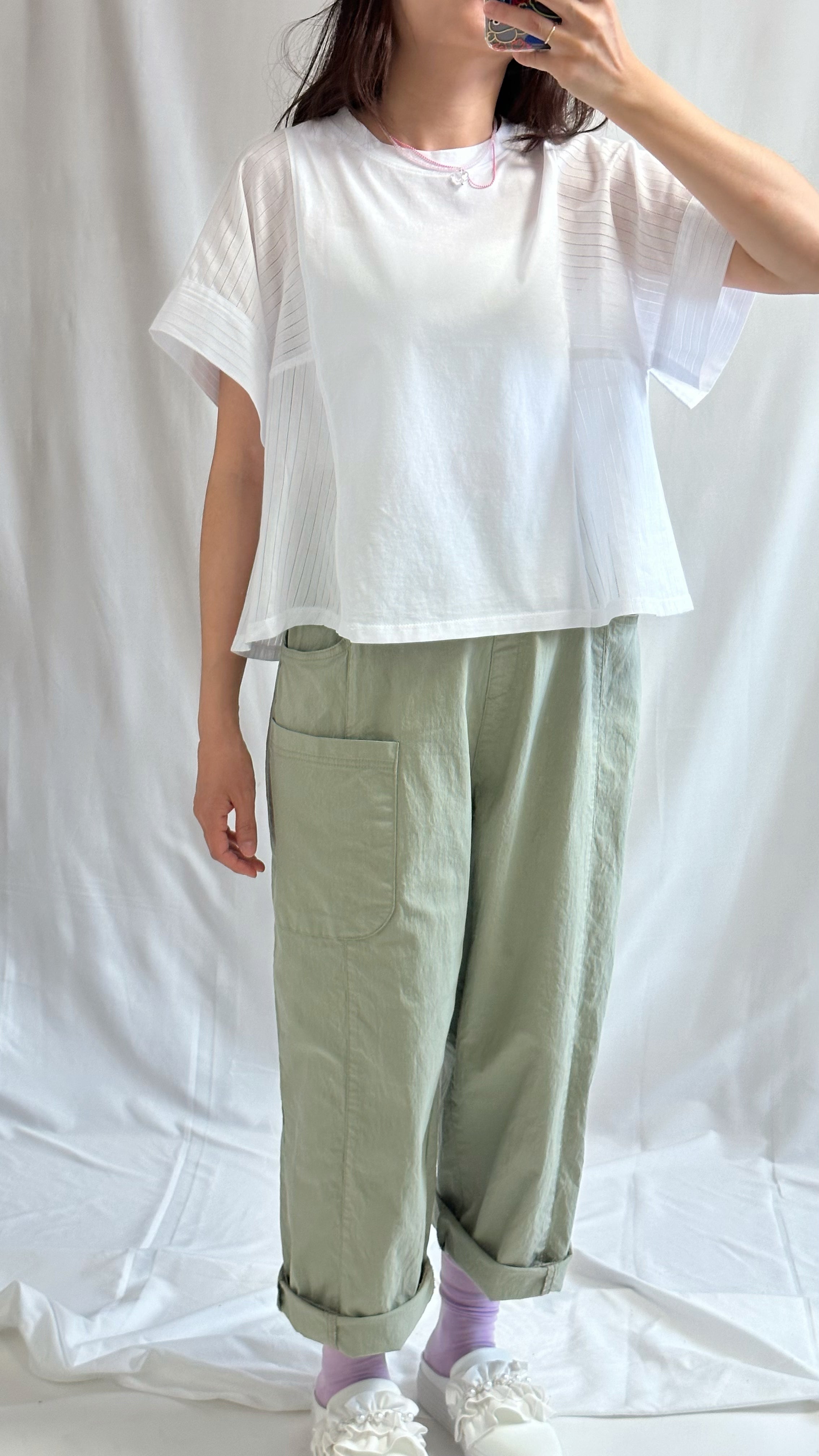 (預購)兩側併布T-shirt/白+白