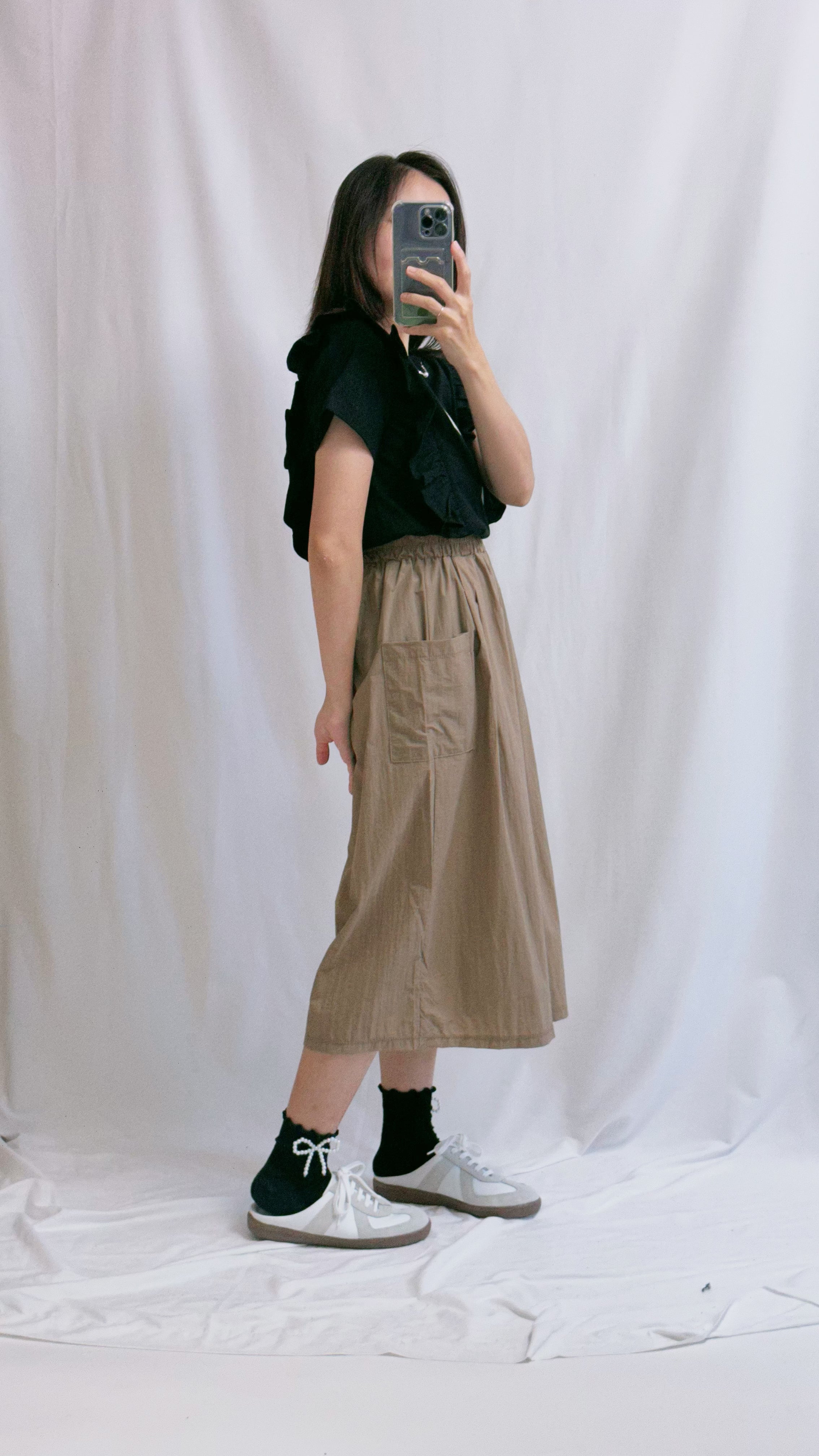 兩邊Ruffle T-shirt/黑