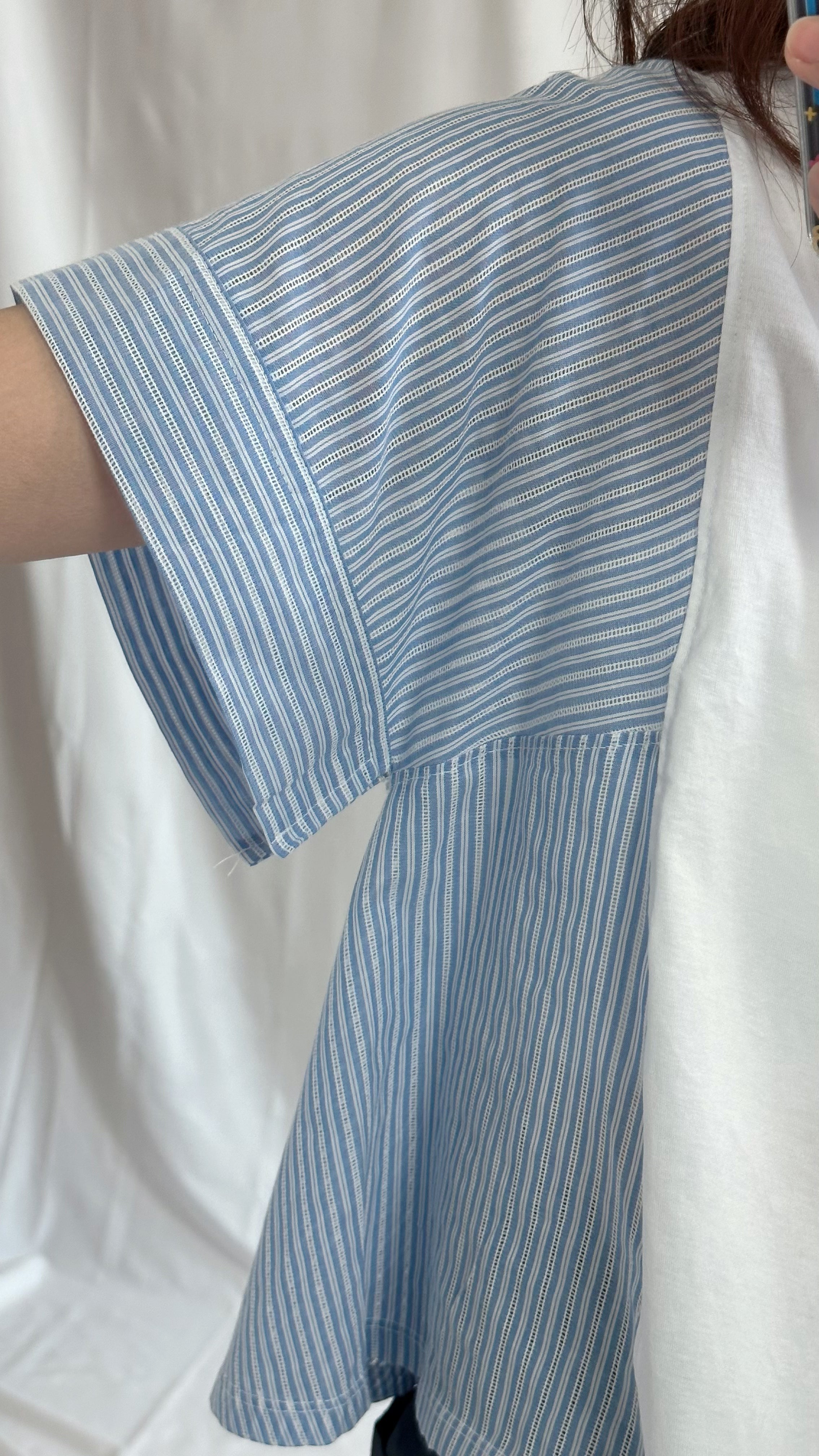 (預購)兩側併布T-shirt/白+淺藍
