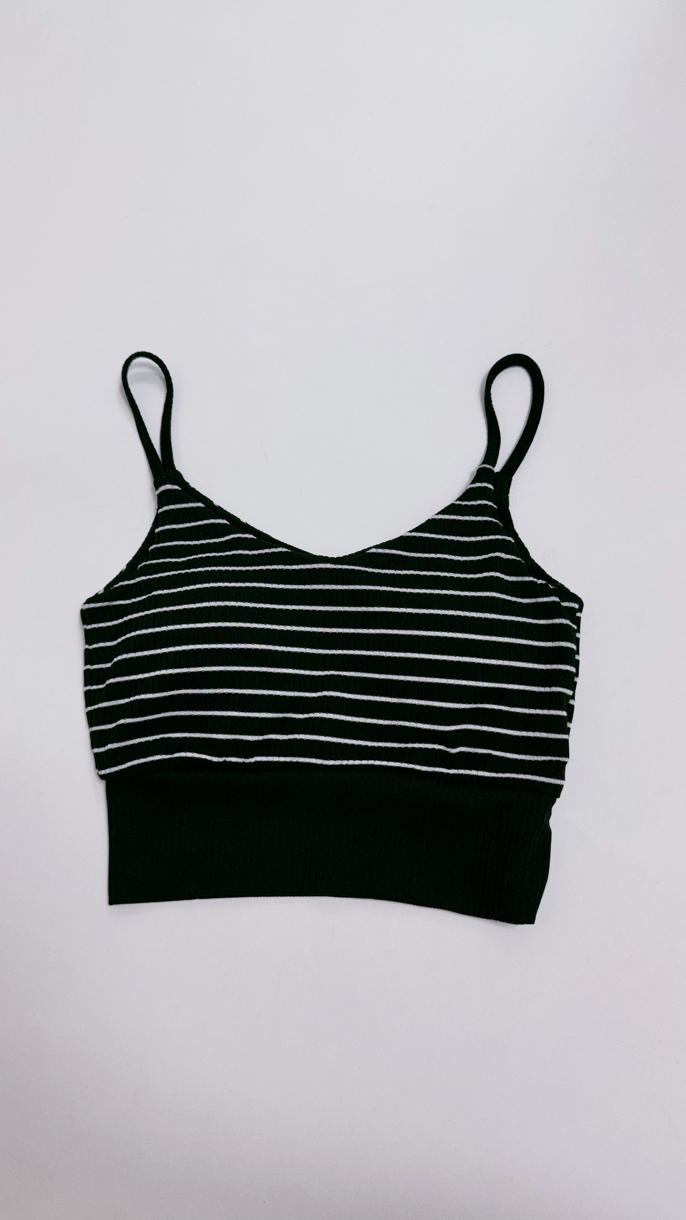 V領間條Bra Top/黑
