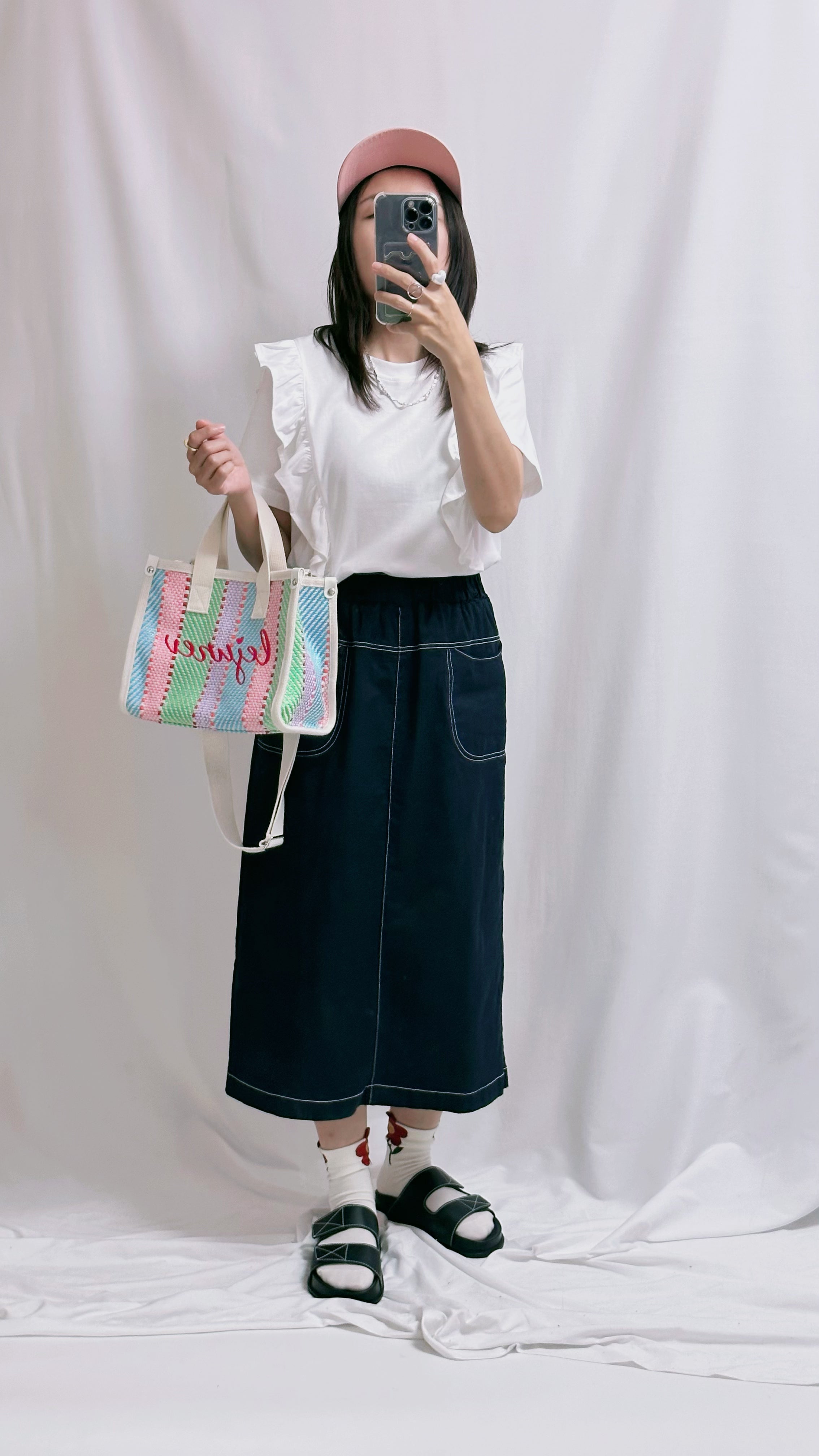 兩邊Ruffle T-shirt/白