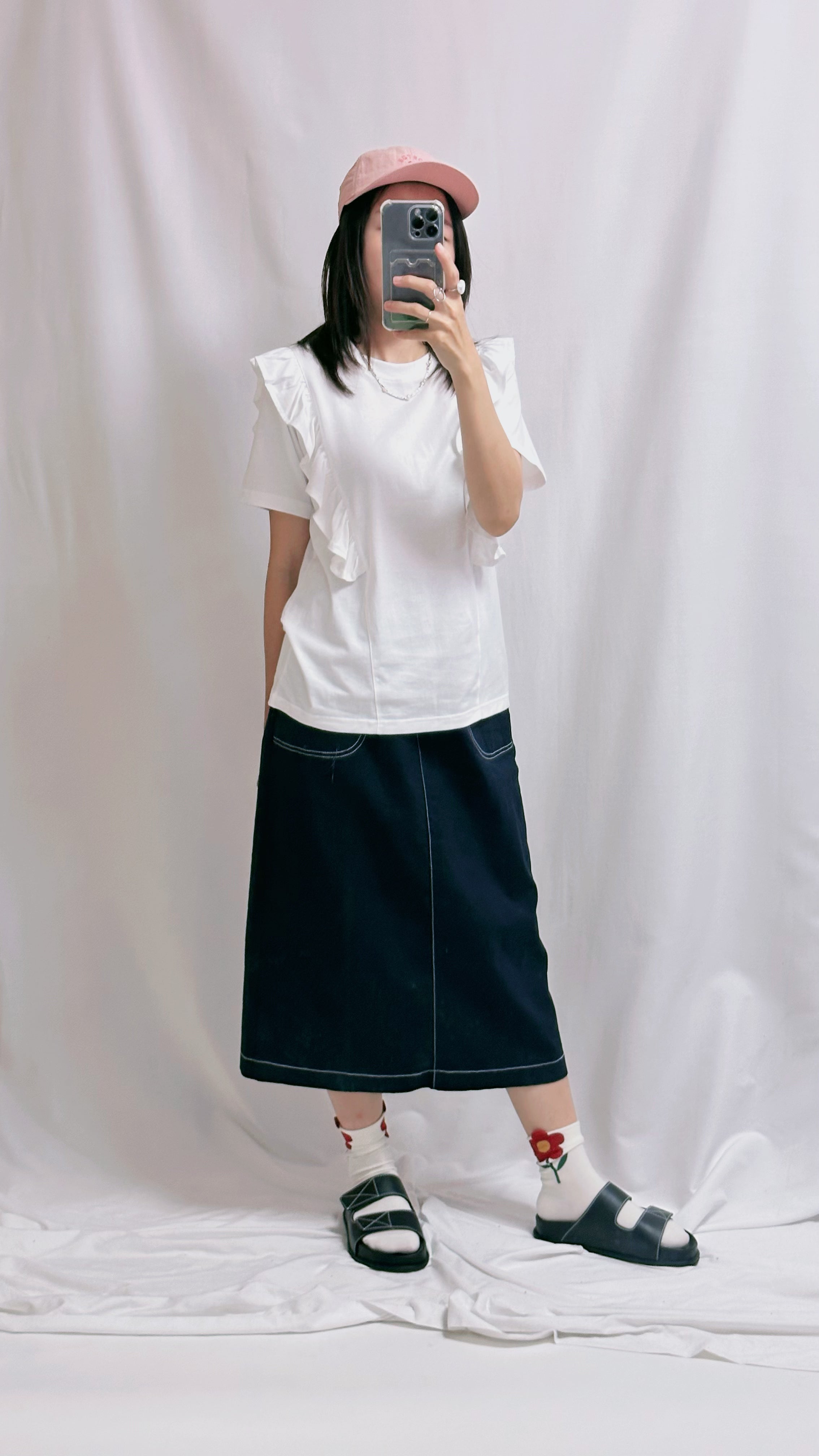 兩邊Ruffle T-shirt/白