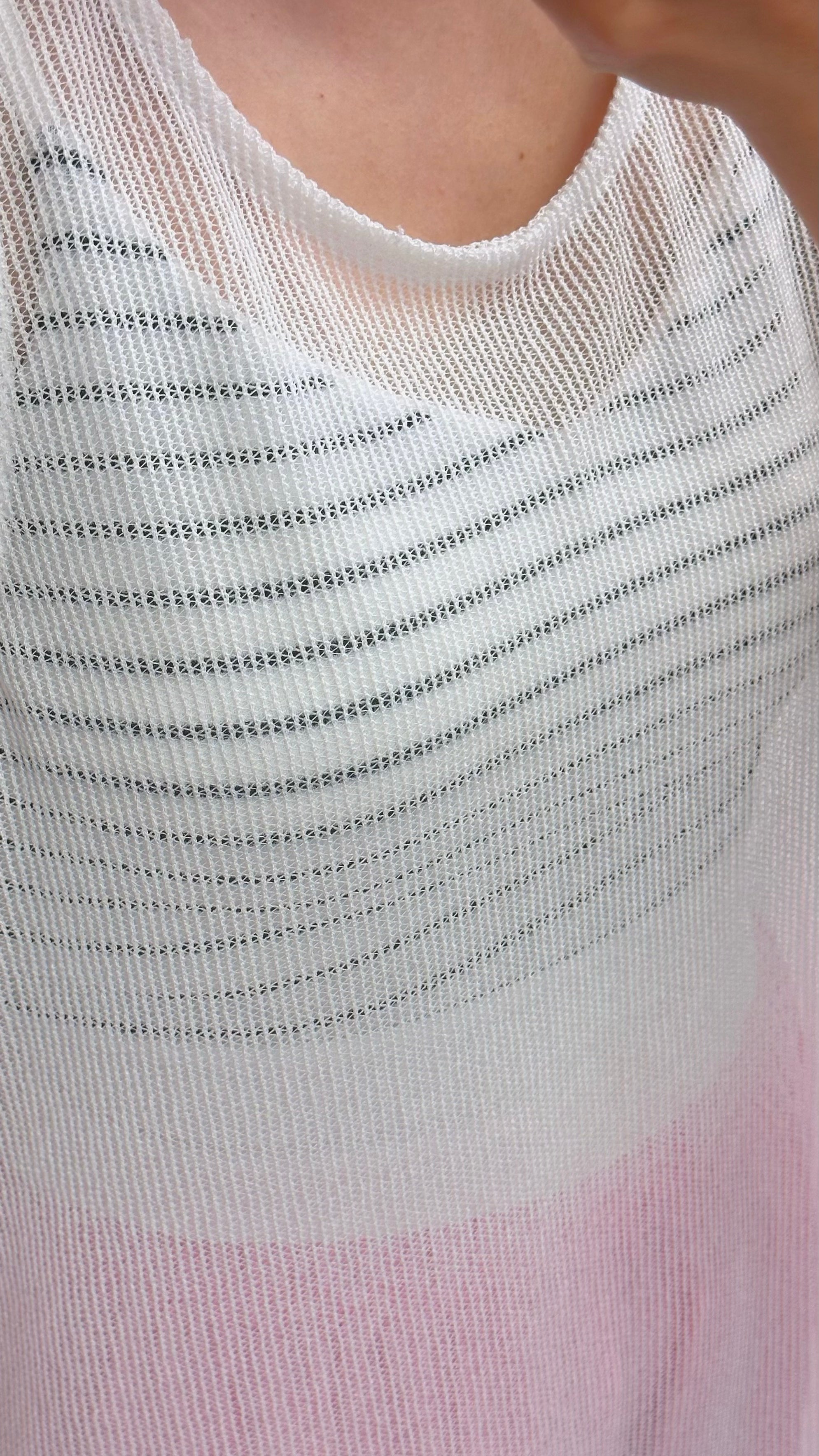 V領間條Bra Top/白