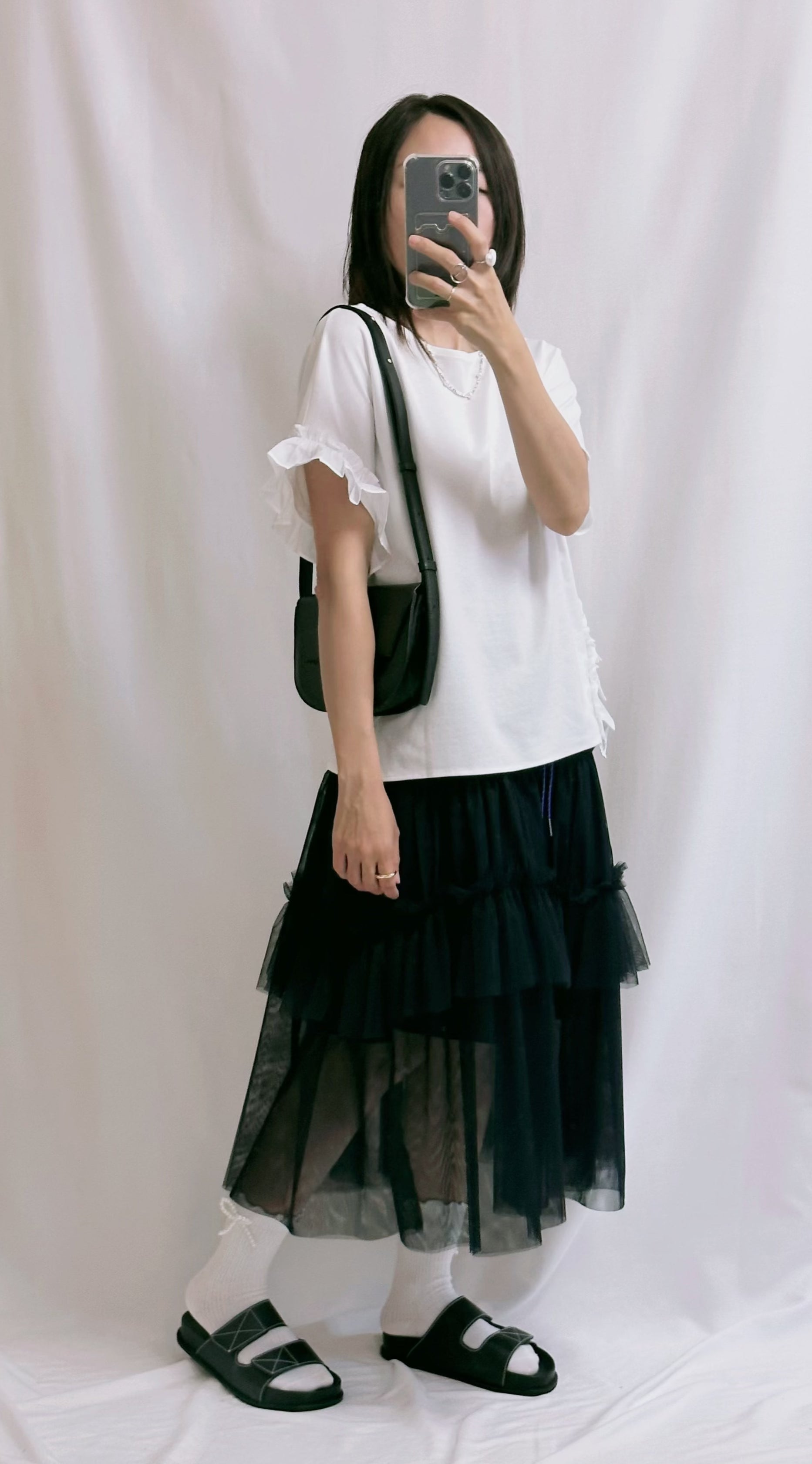 單邊衫腳ruffle T-shirt/白