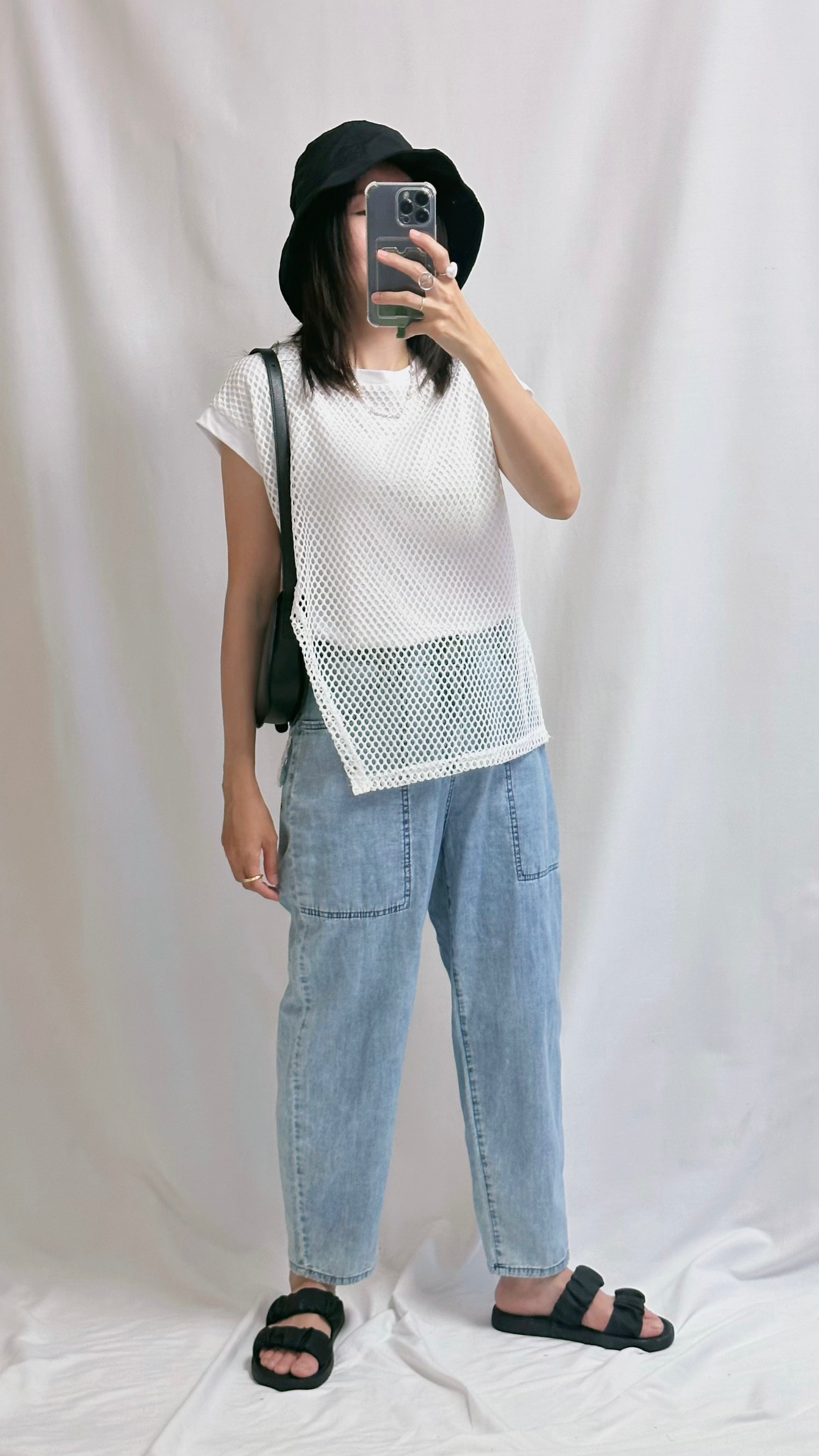 洞洞網布T-shirt/白