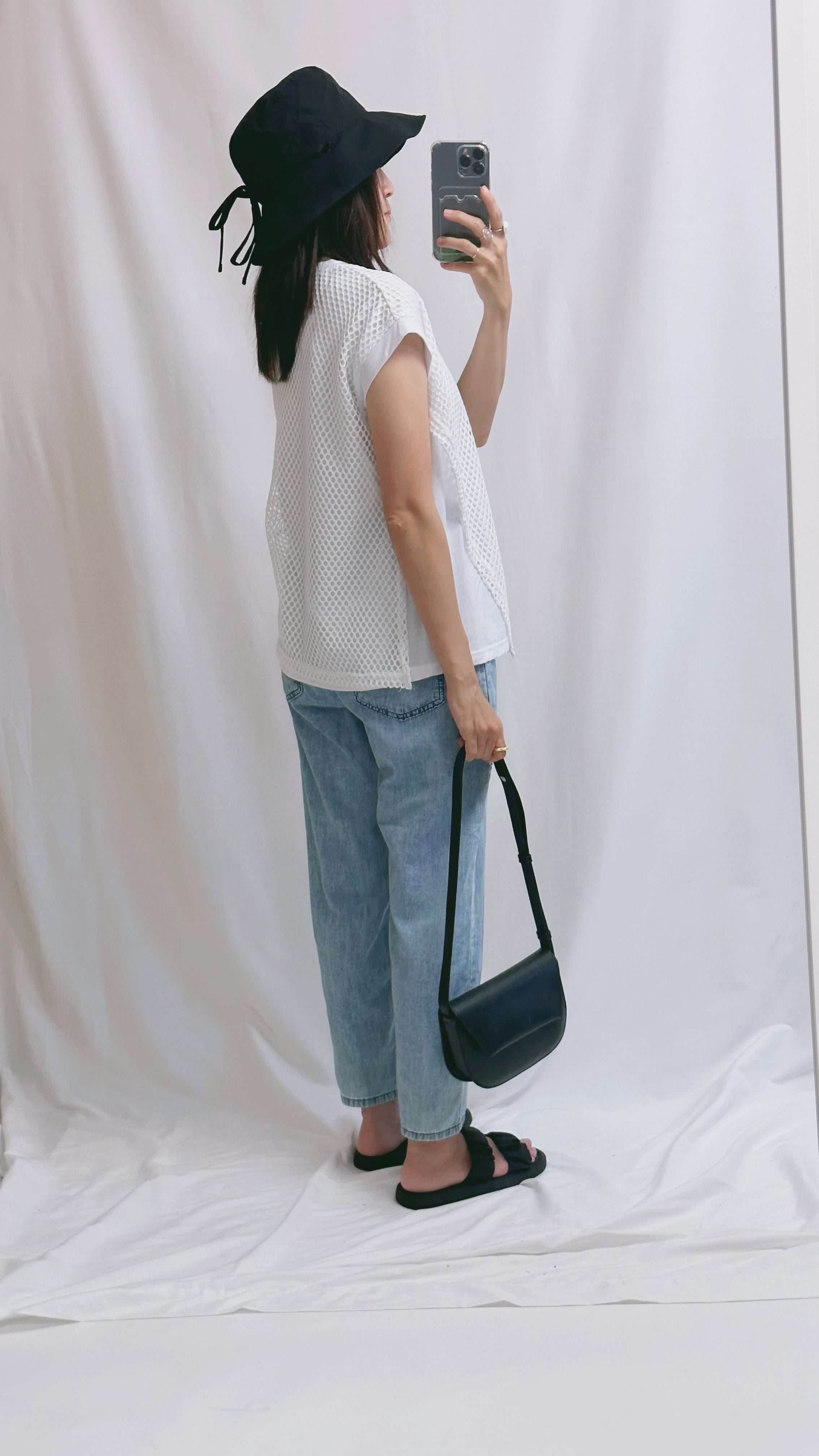 洞洞網布T-shirt/白