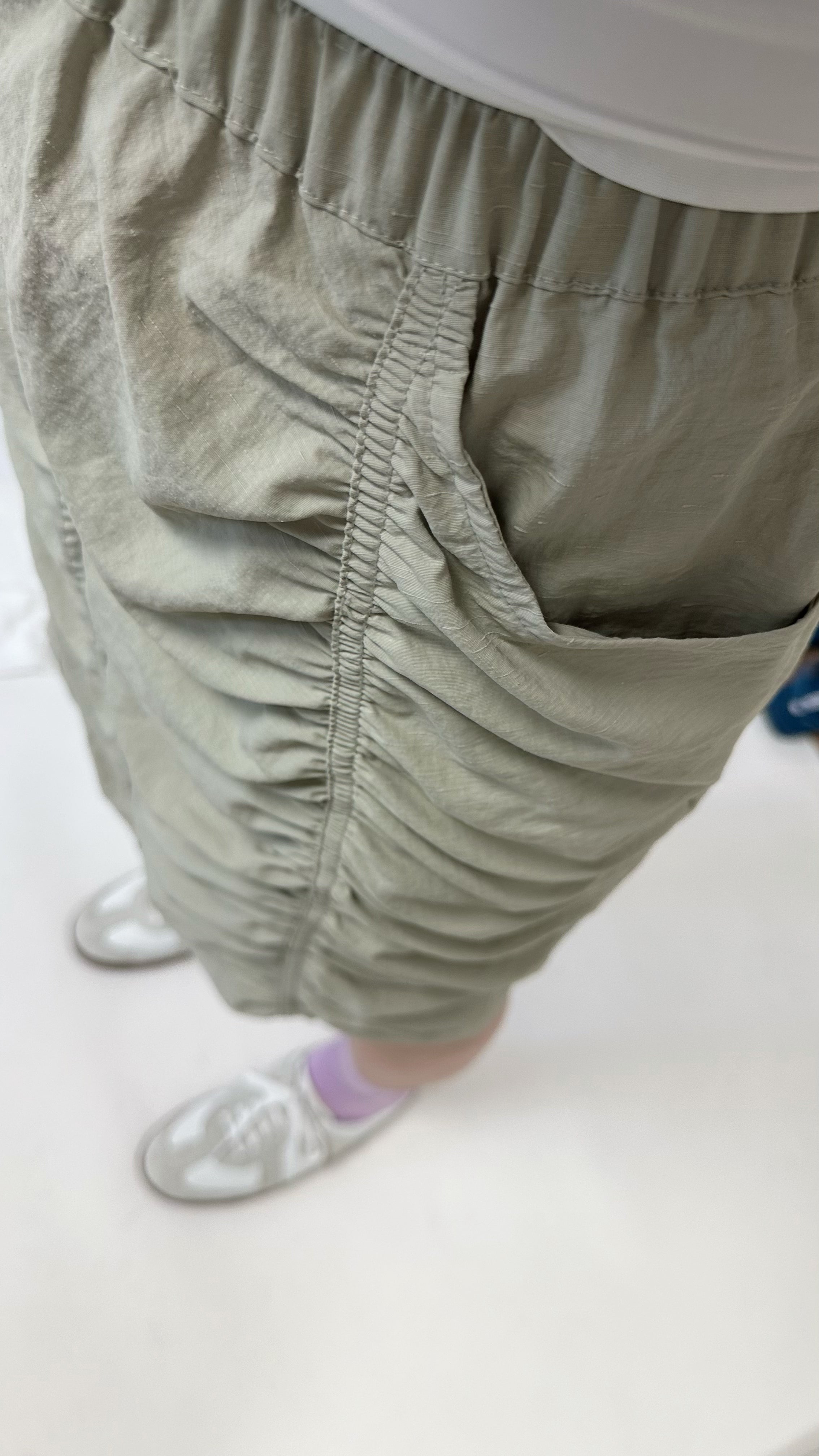 (預購)橡筋縮褶裙/淺軍綠