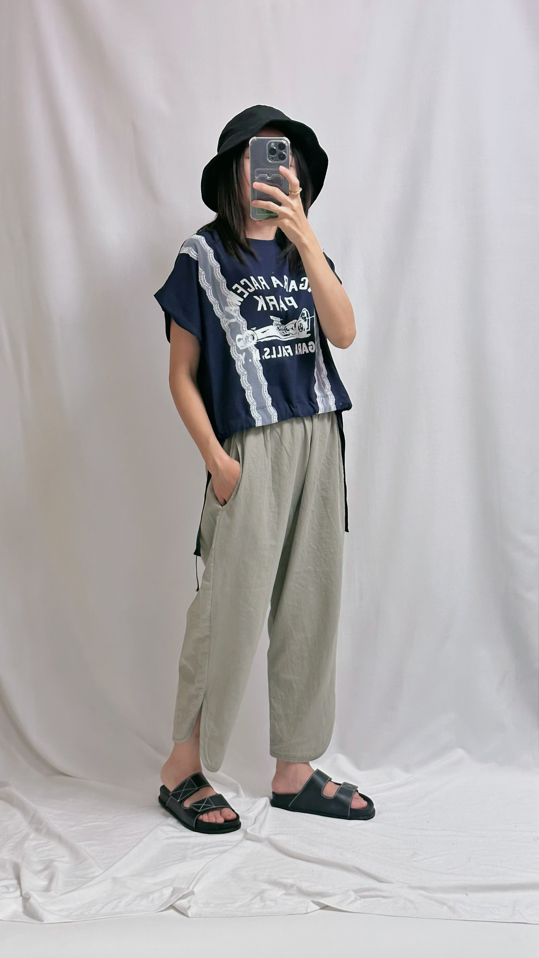 喱士印字T-shirt/深藍