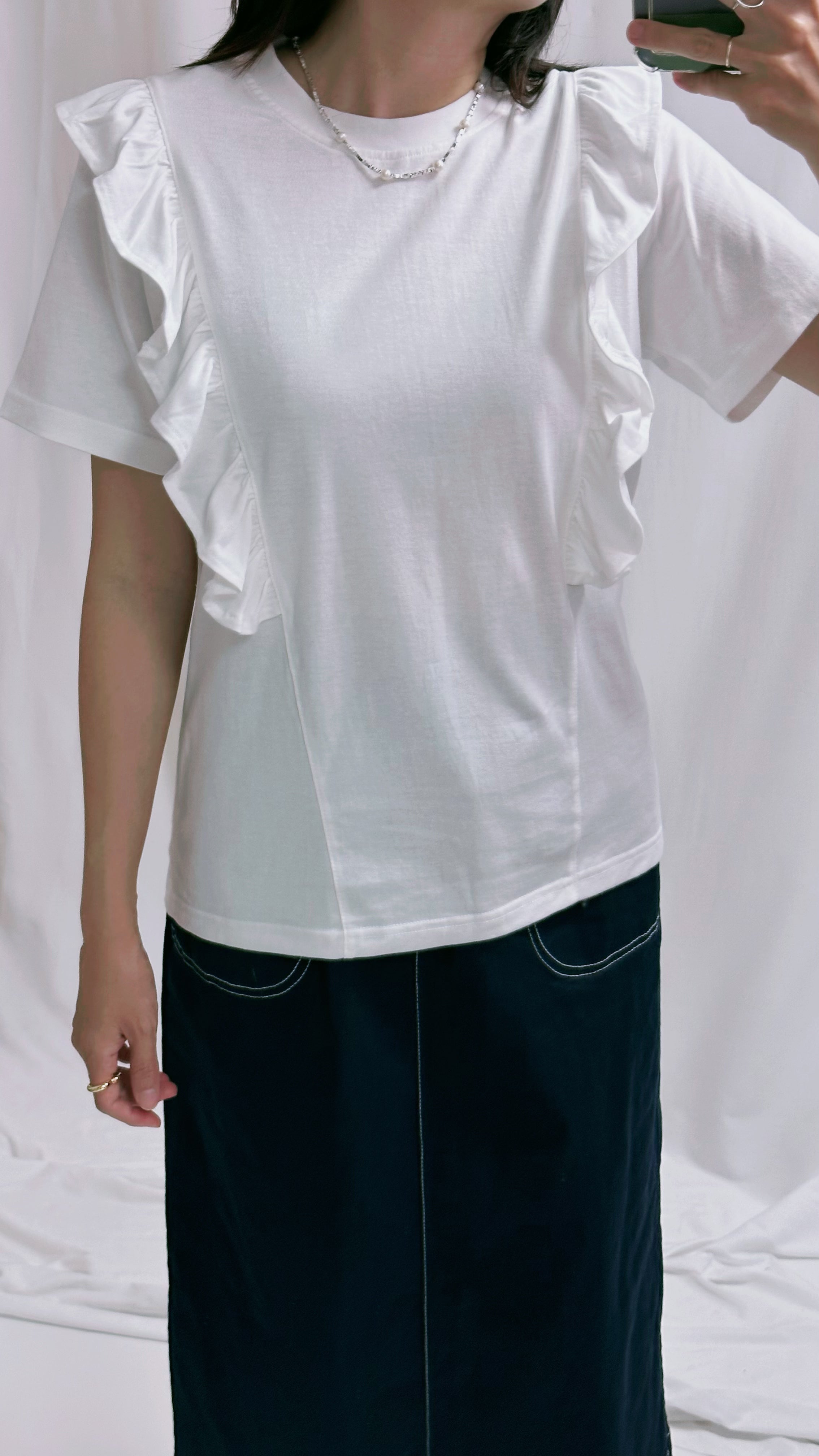 兩邊Ruffle T-shirt/白