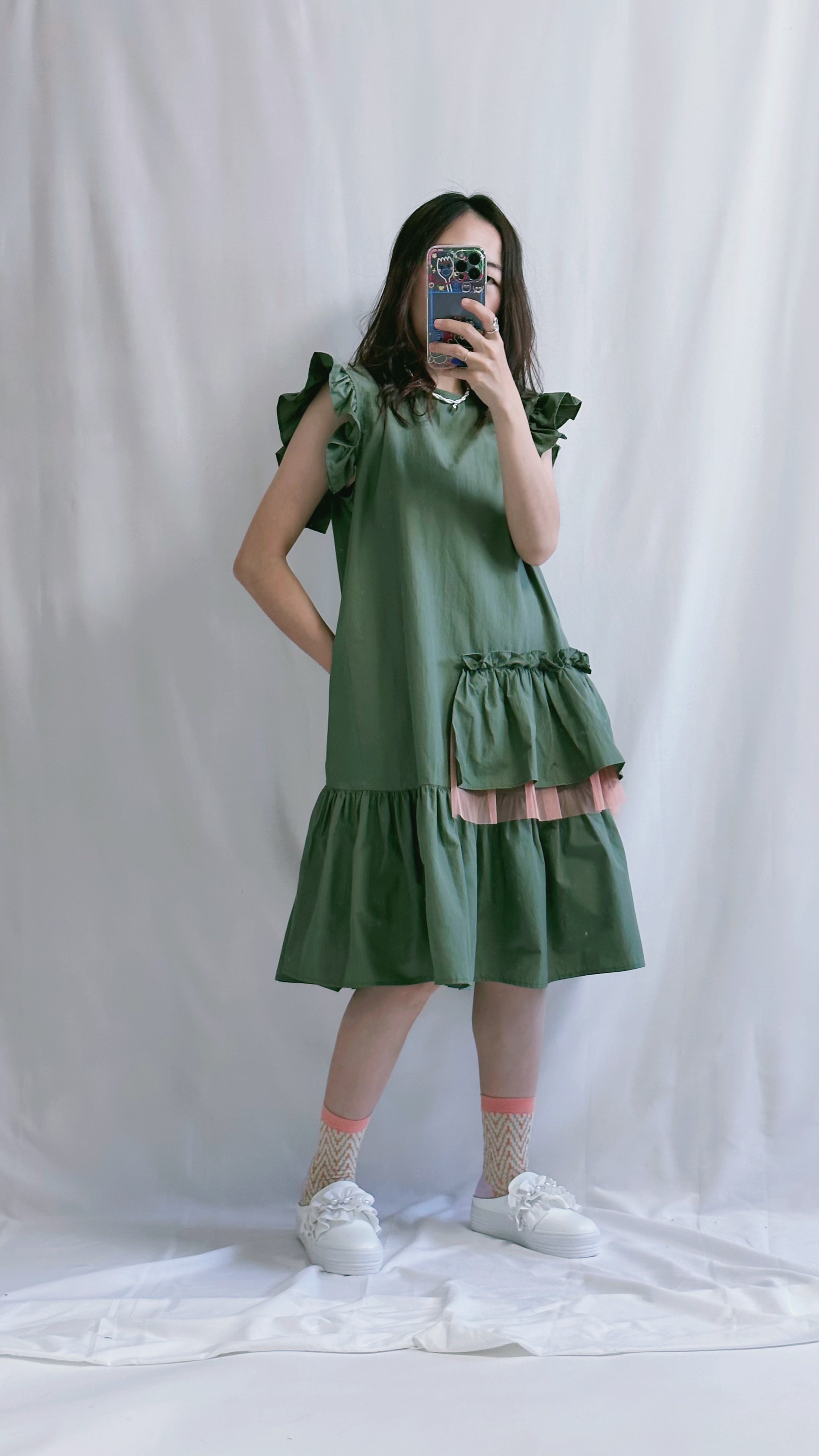 (預購)Ruffle背心裙/軍綠