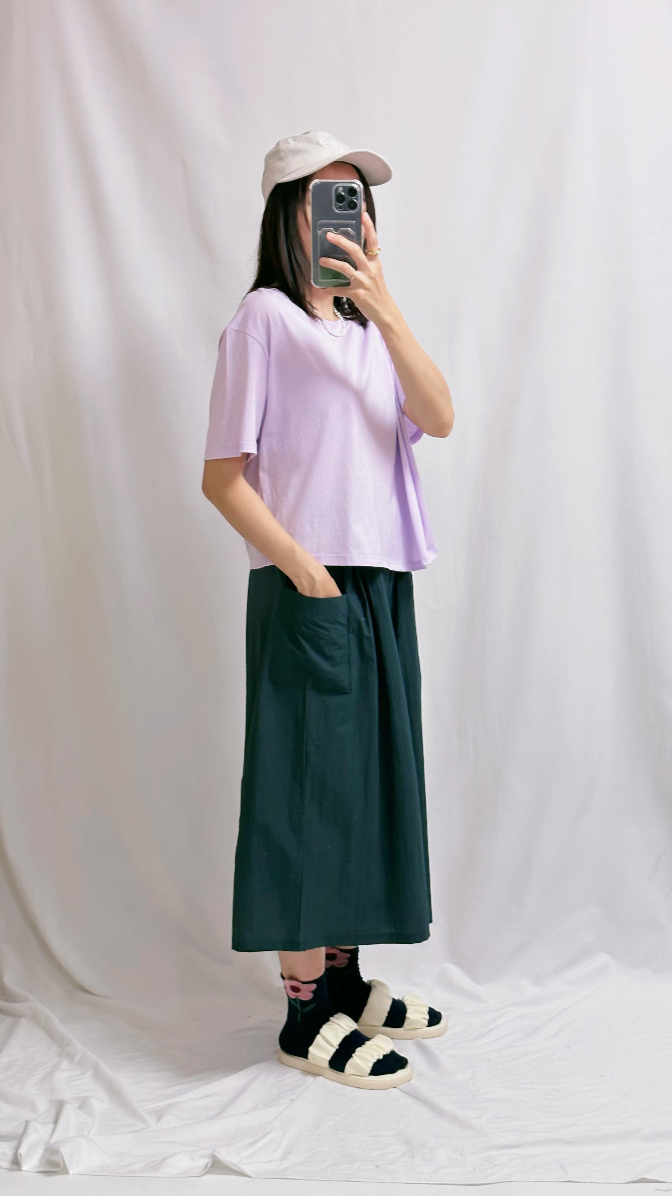 半邊摺疊T-shirt/淺紫