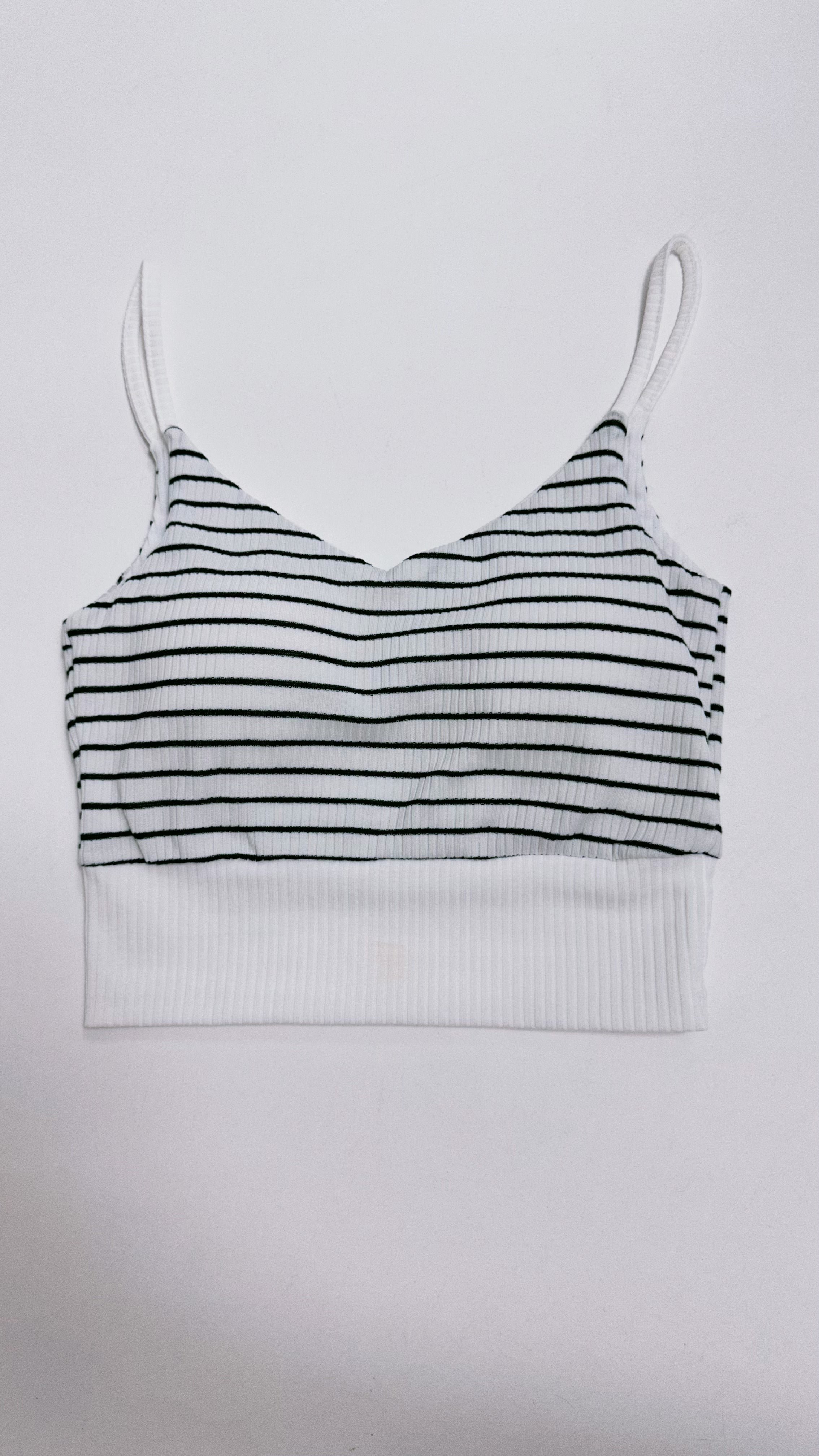 V領間條Bra Top/白