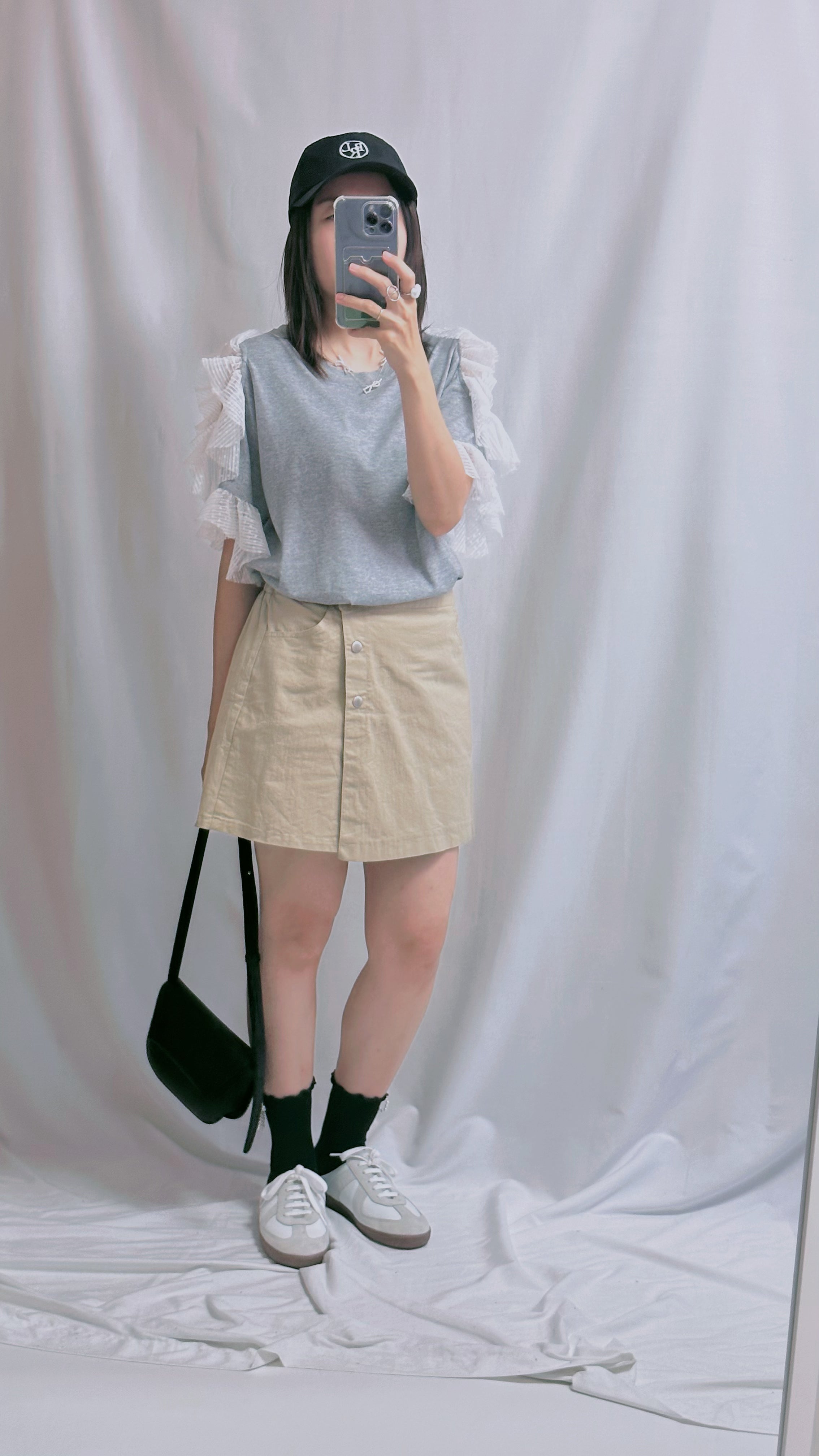 金屬鈕裙褲/杏