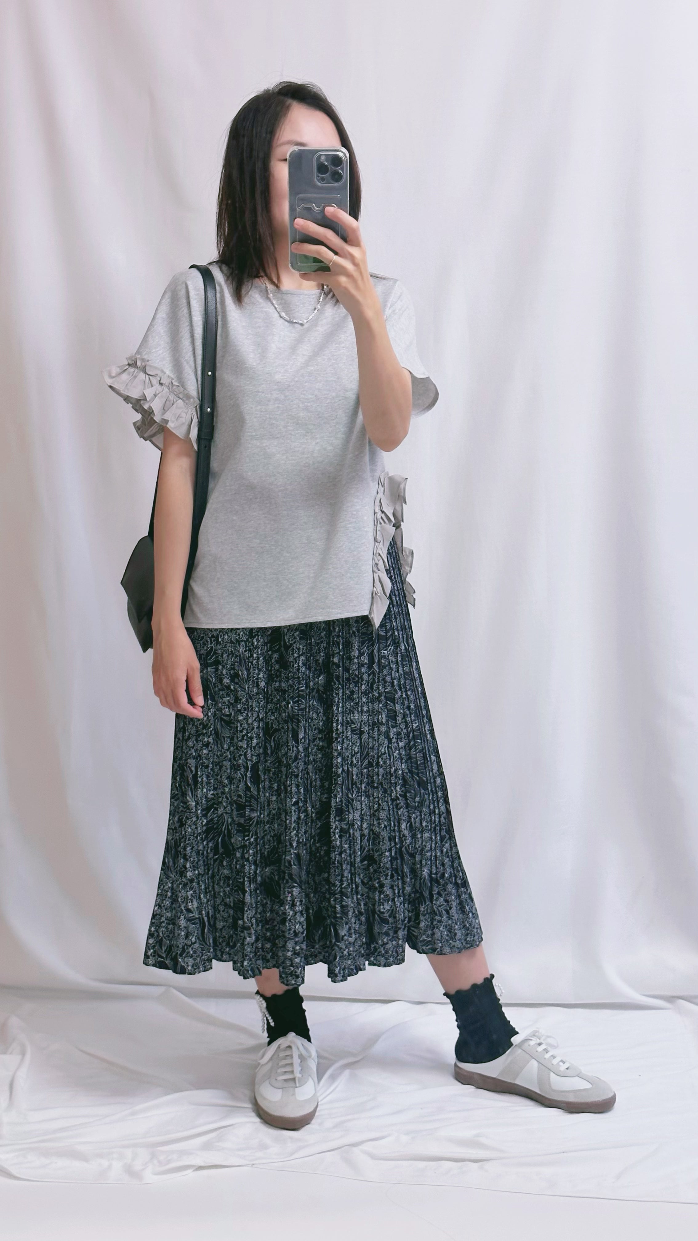 單邊衫腳ruffle T-shirt/灰