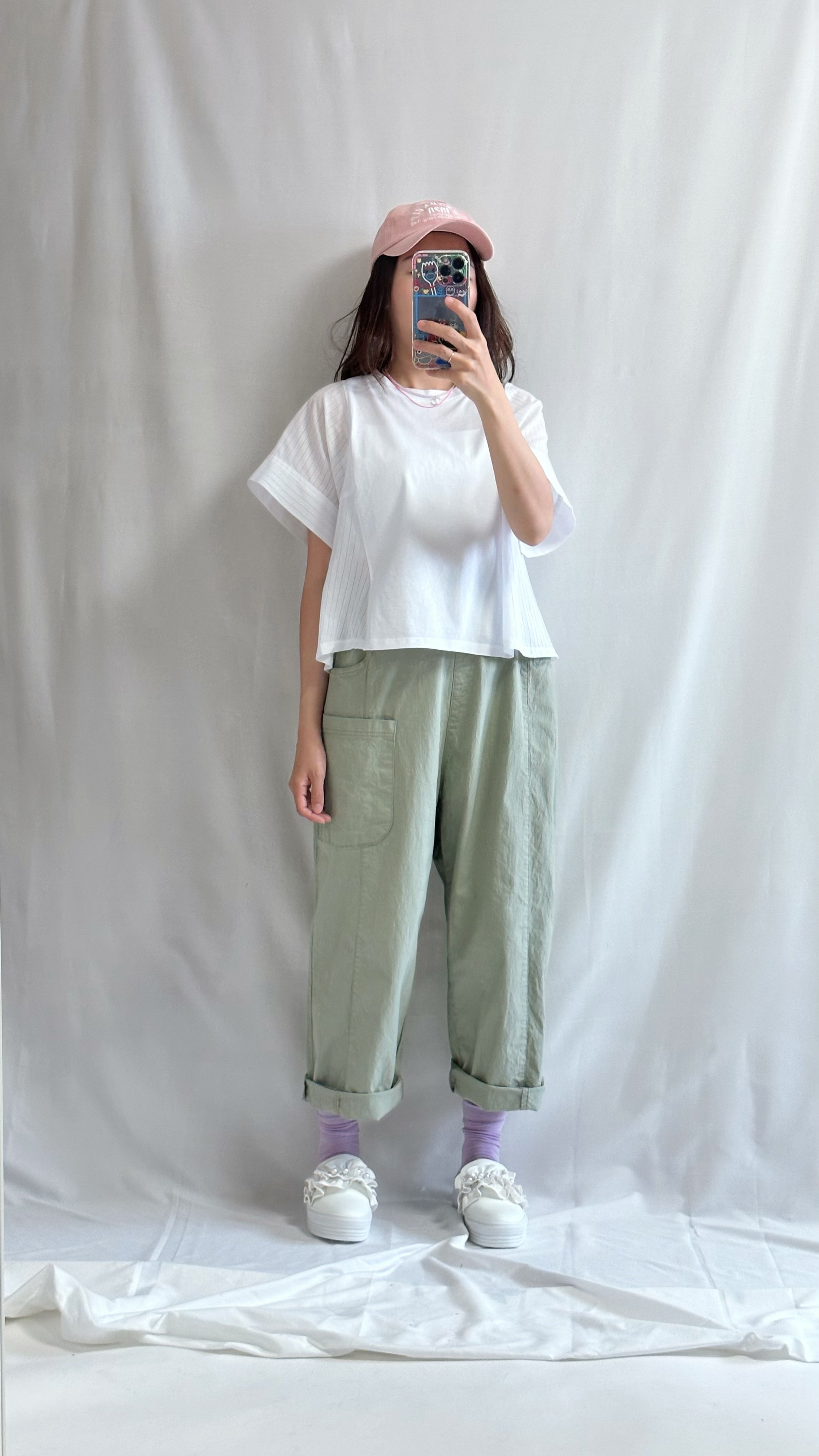 (預購)兩側併布T-shirt/白+白