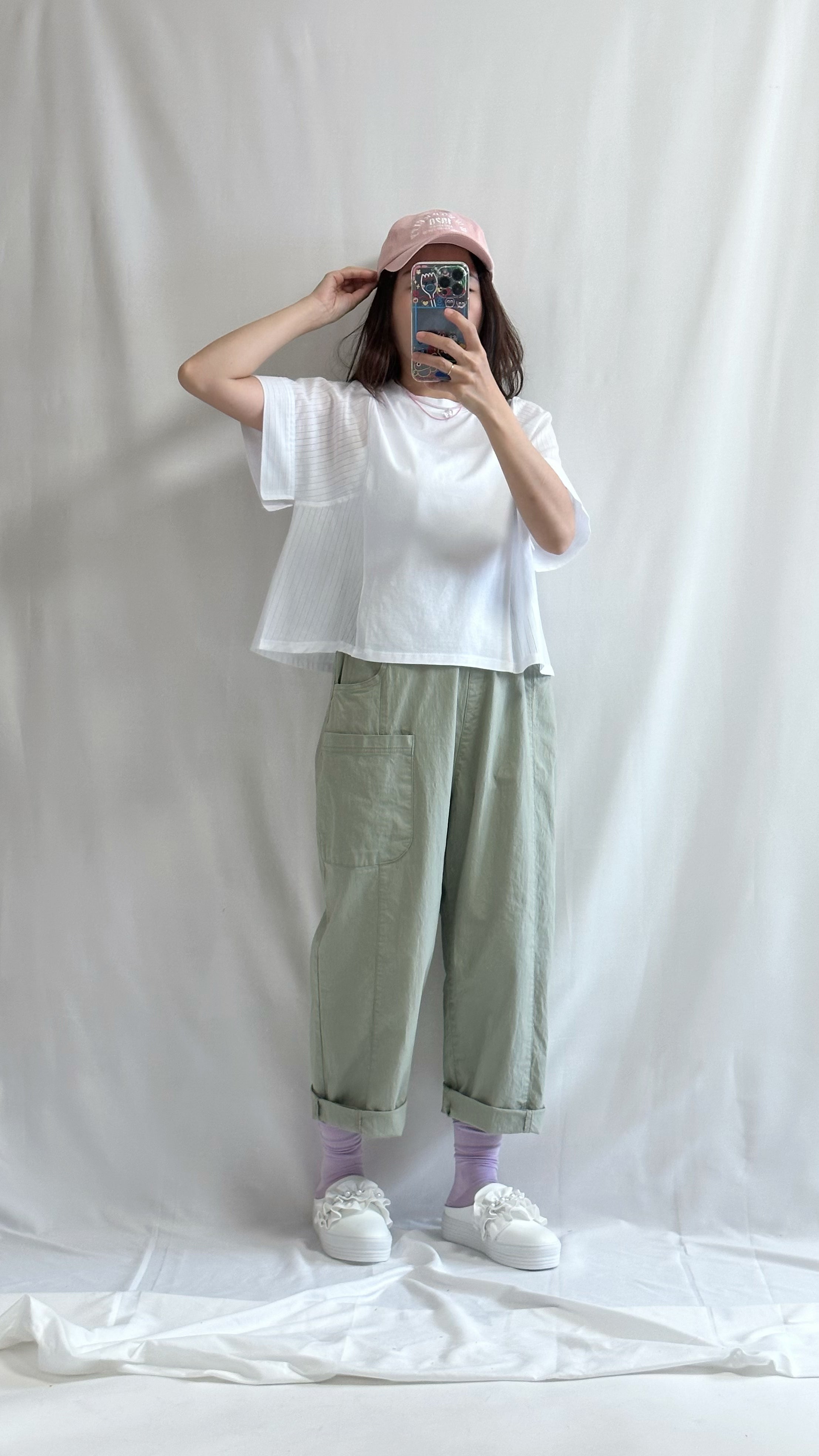 (預購)兩側併布T-shirt/白+白
