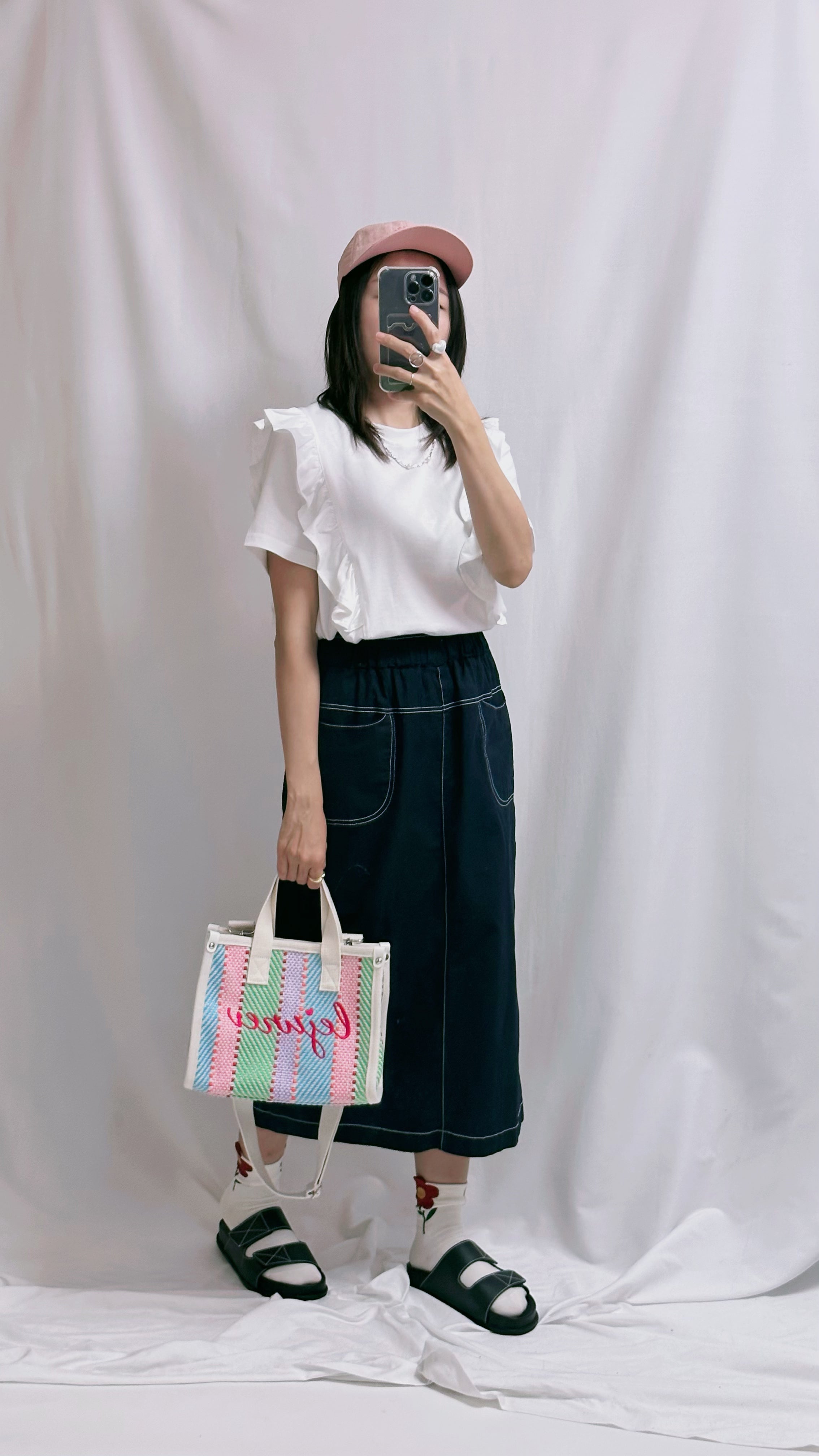 兩邊Ruffle T-shirt/白