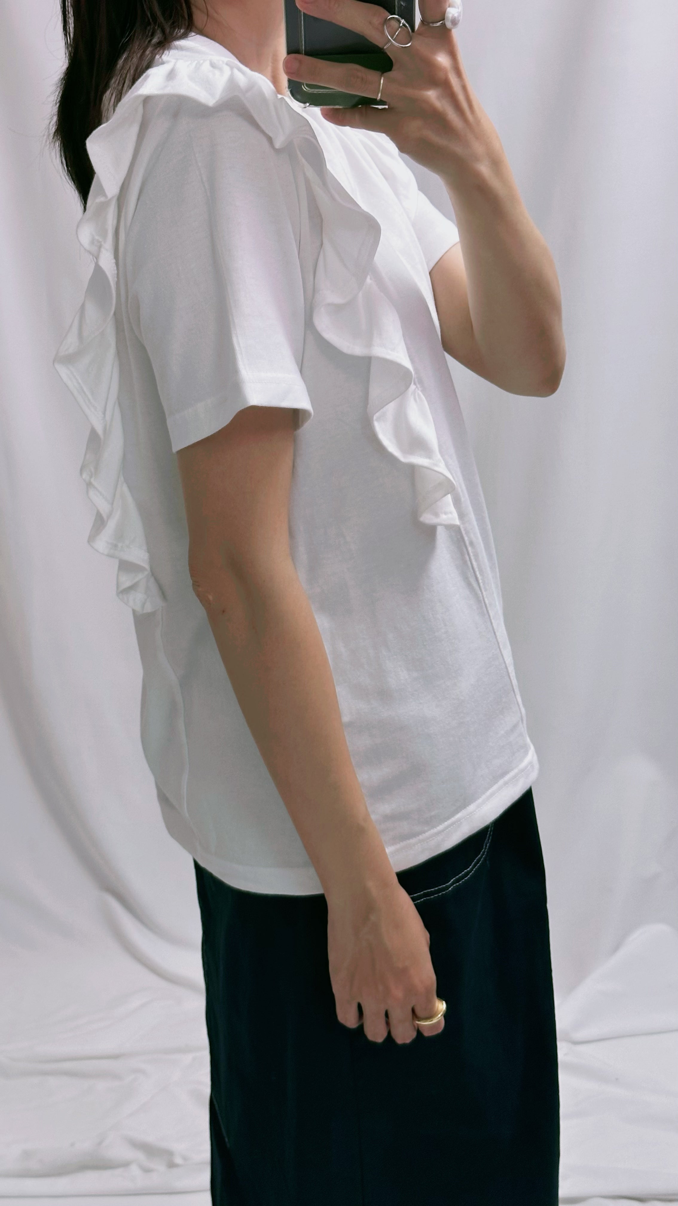 兩邊Ruffle T-shirt/白