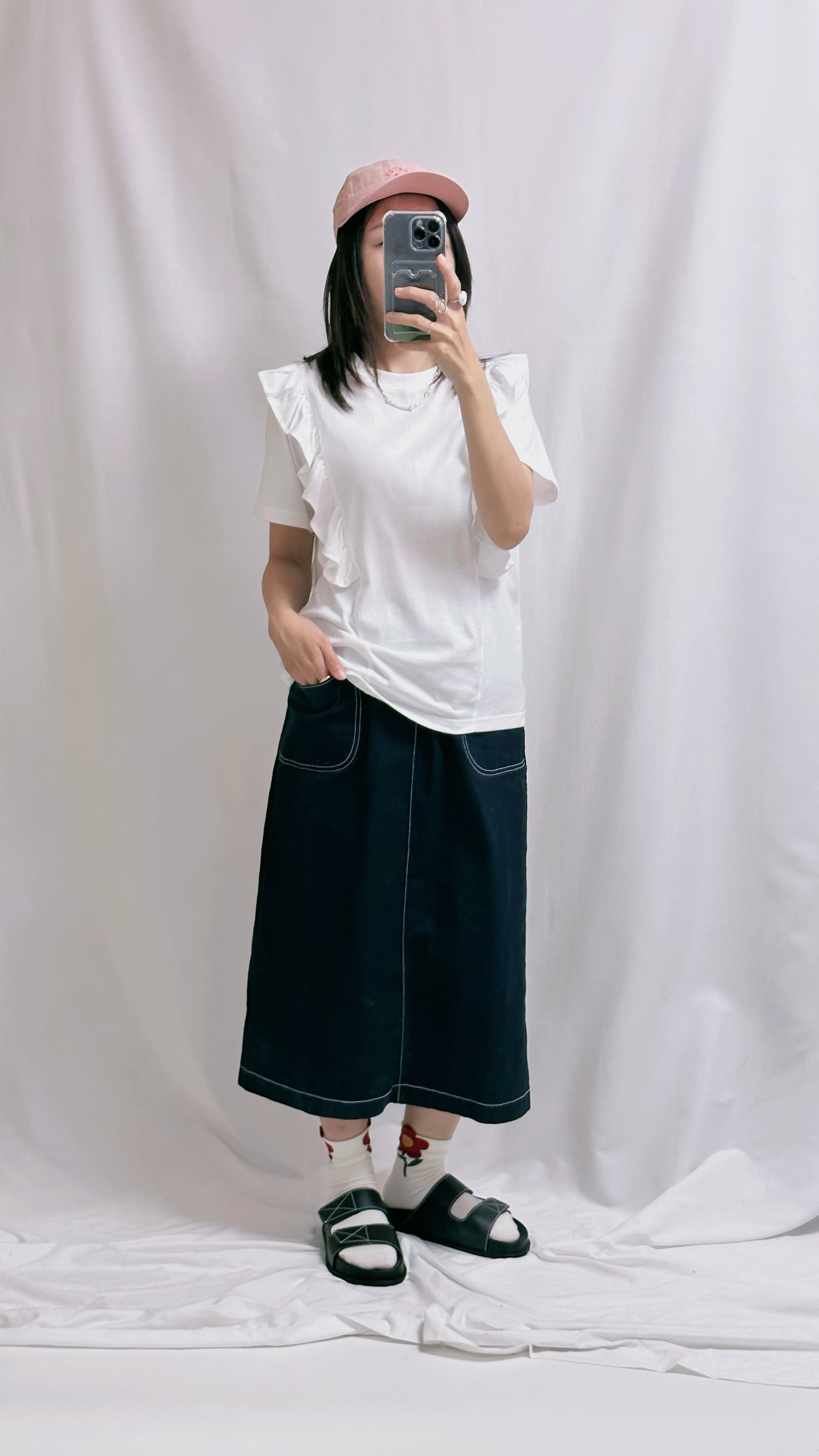 兩邊Ruffle T-shirt/白