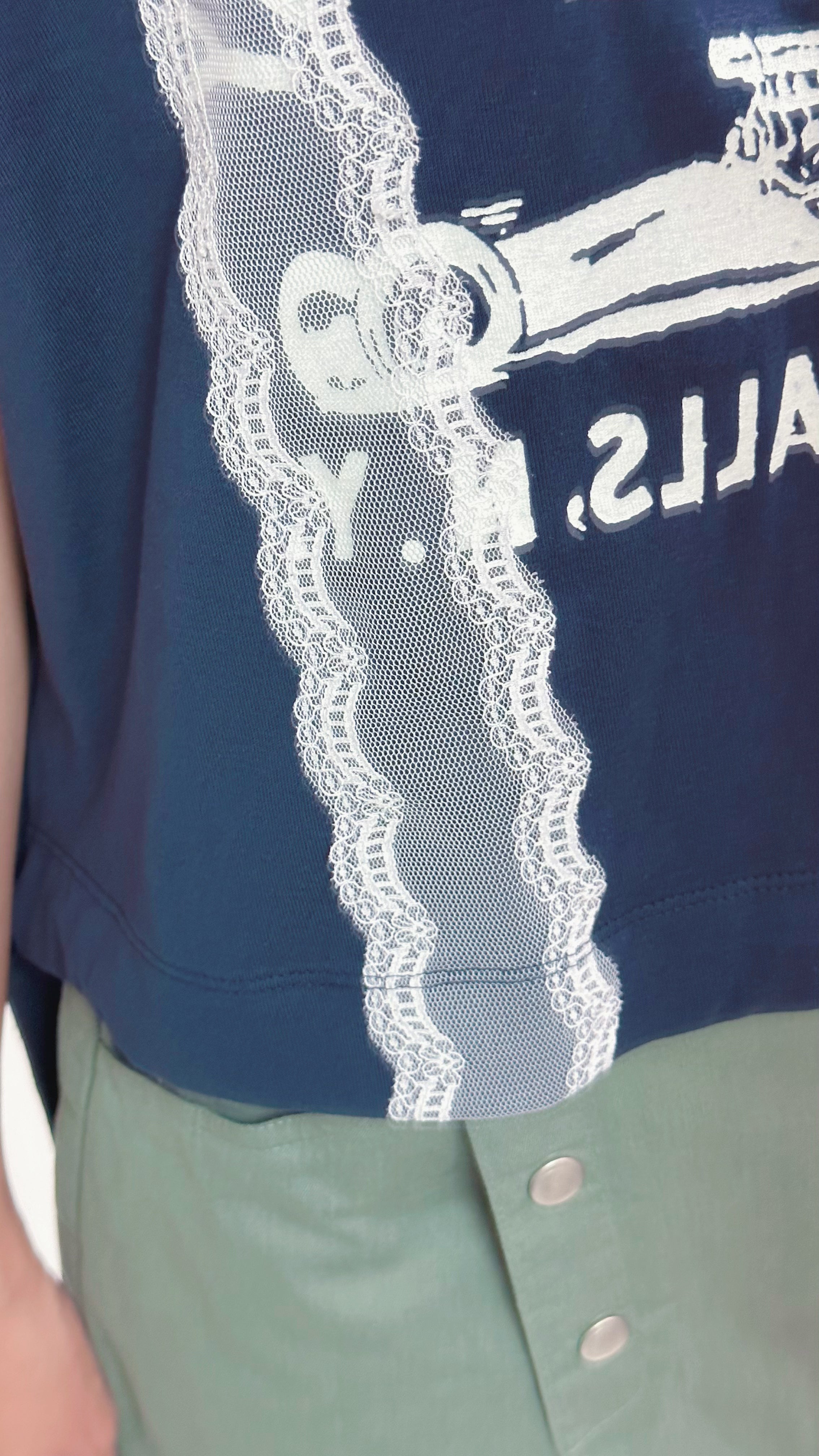 喱士印字T-shirt/深藍