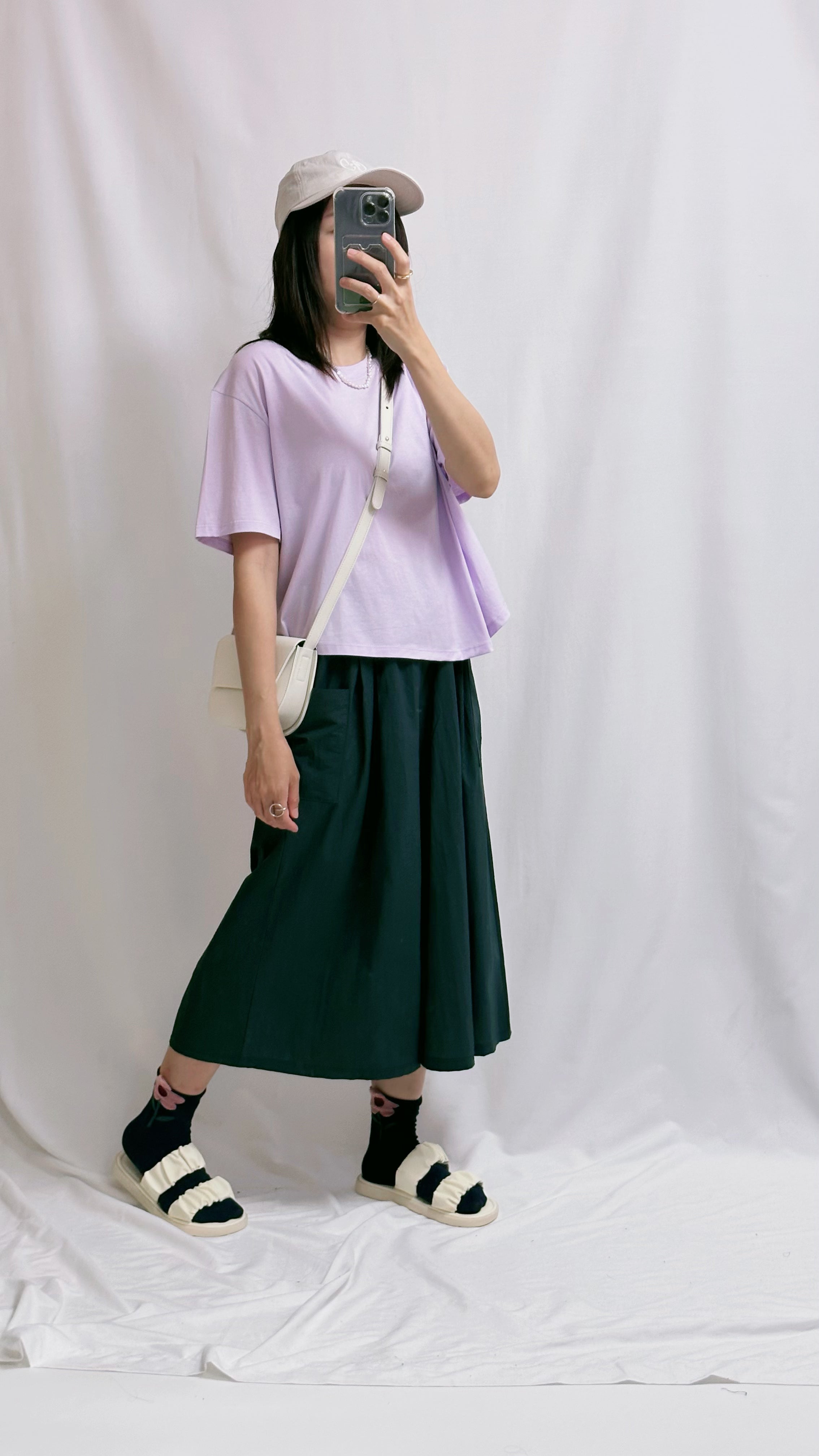 半邊摺疊T-shirt/淺紫