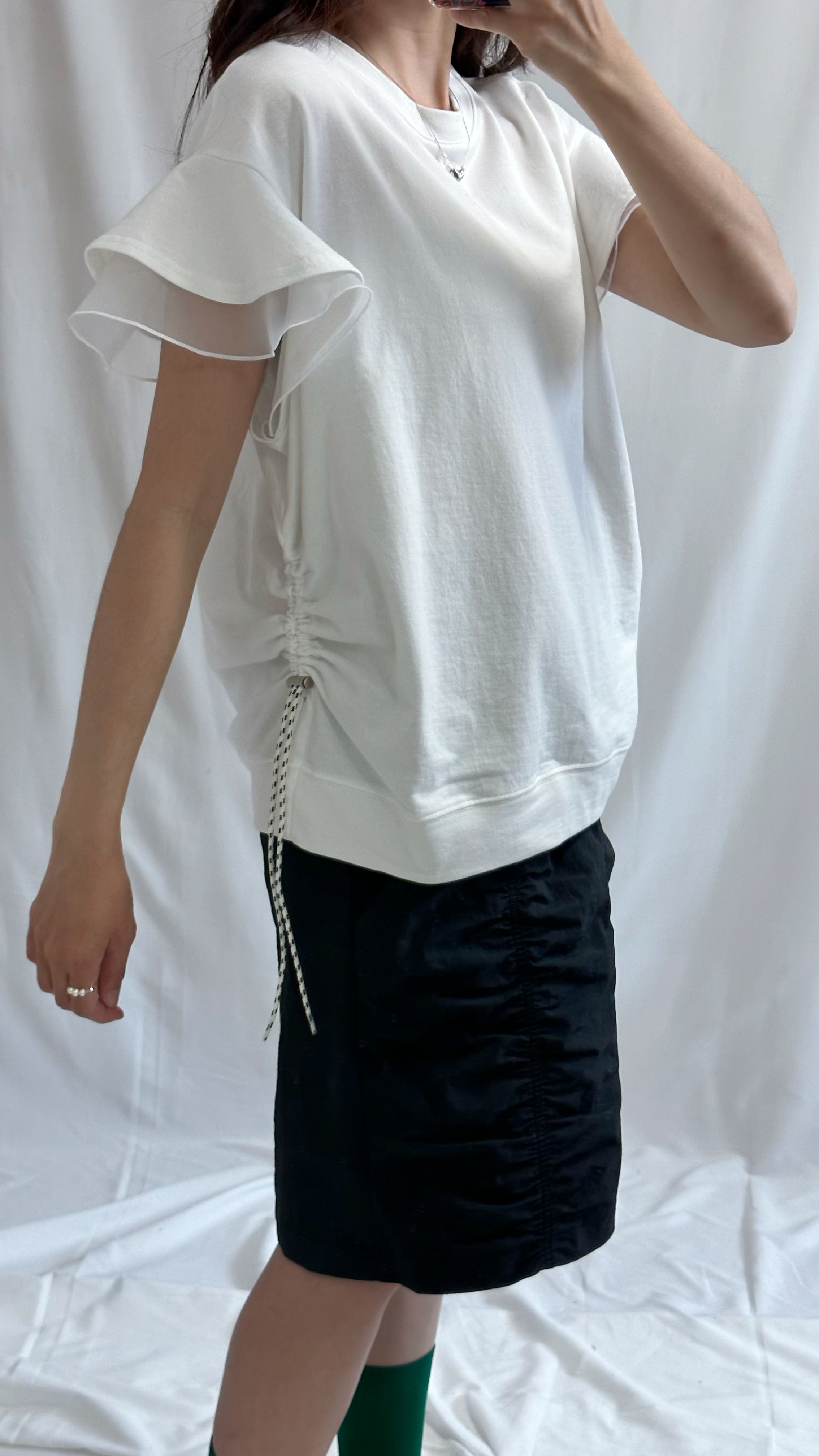 (預購)袖口雙層Ruffle T-shirt/白