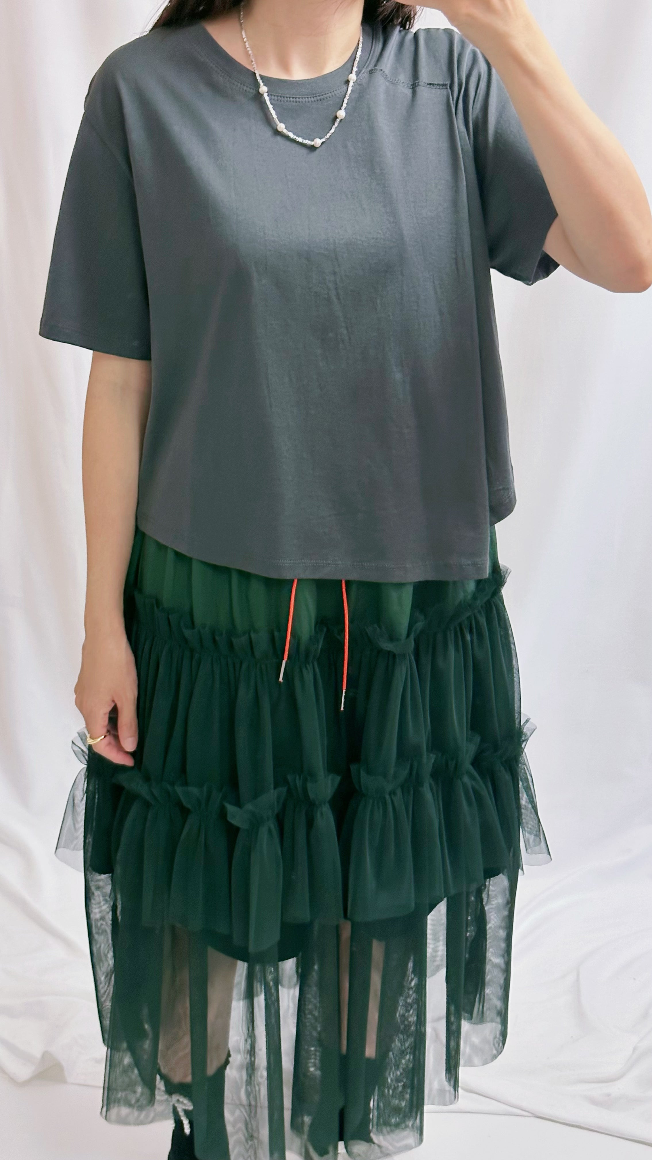 半邊摺疊T-shirt/碳灰