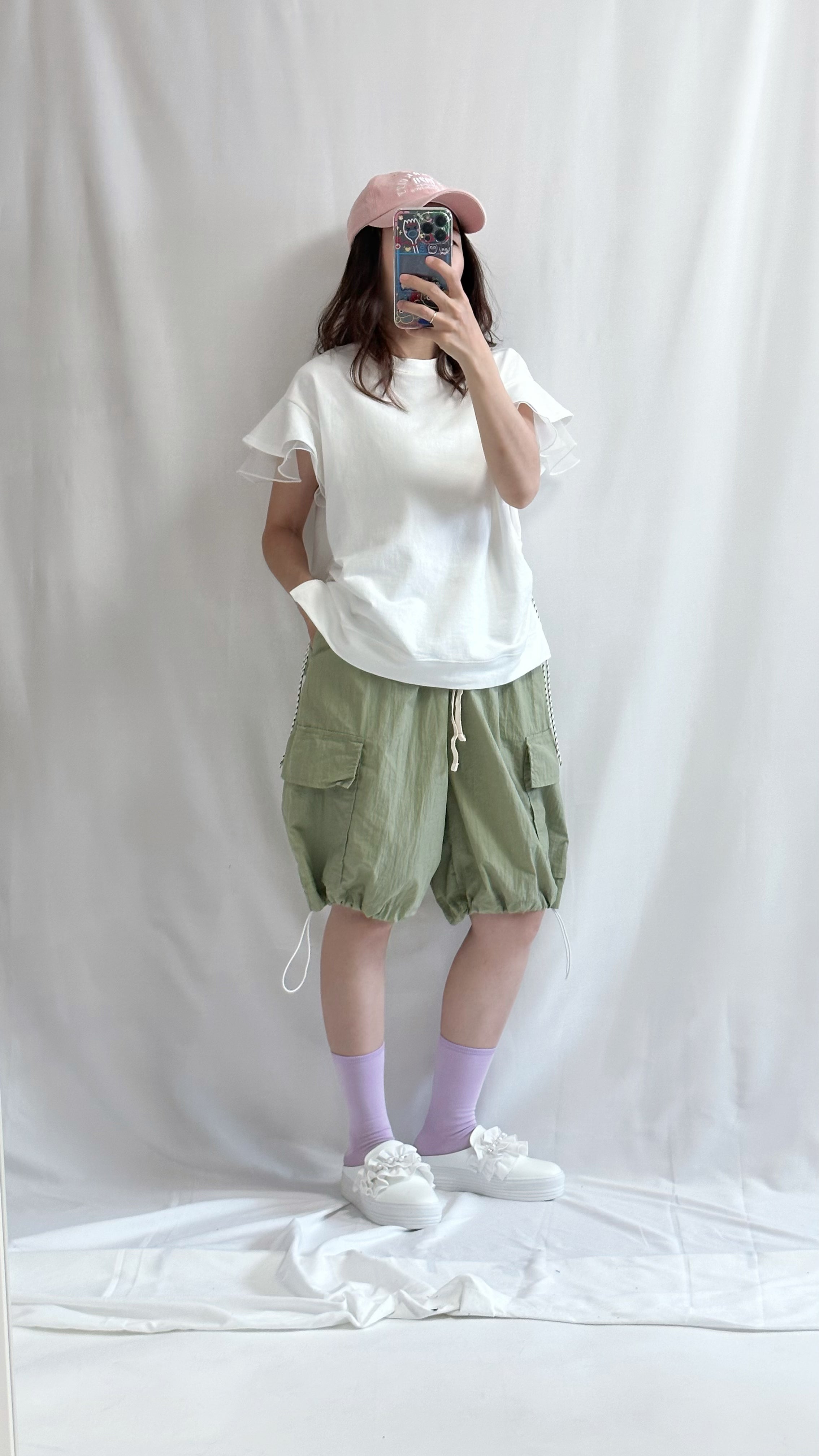 (預購)袖口雙層Ruffle T-shirt/白