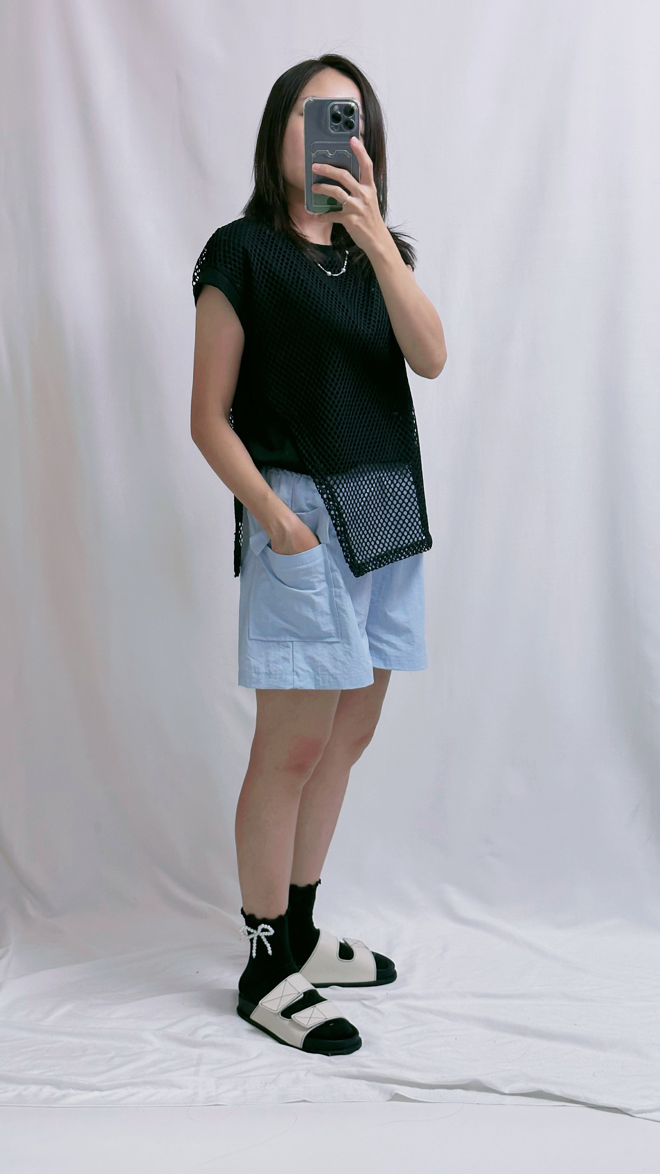 洞洞網布T-shirt/黑