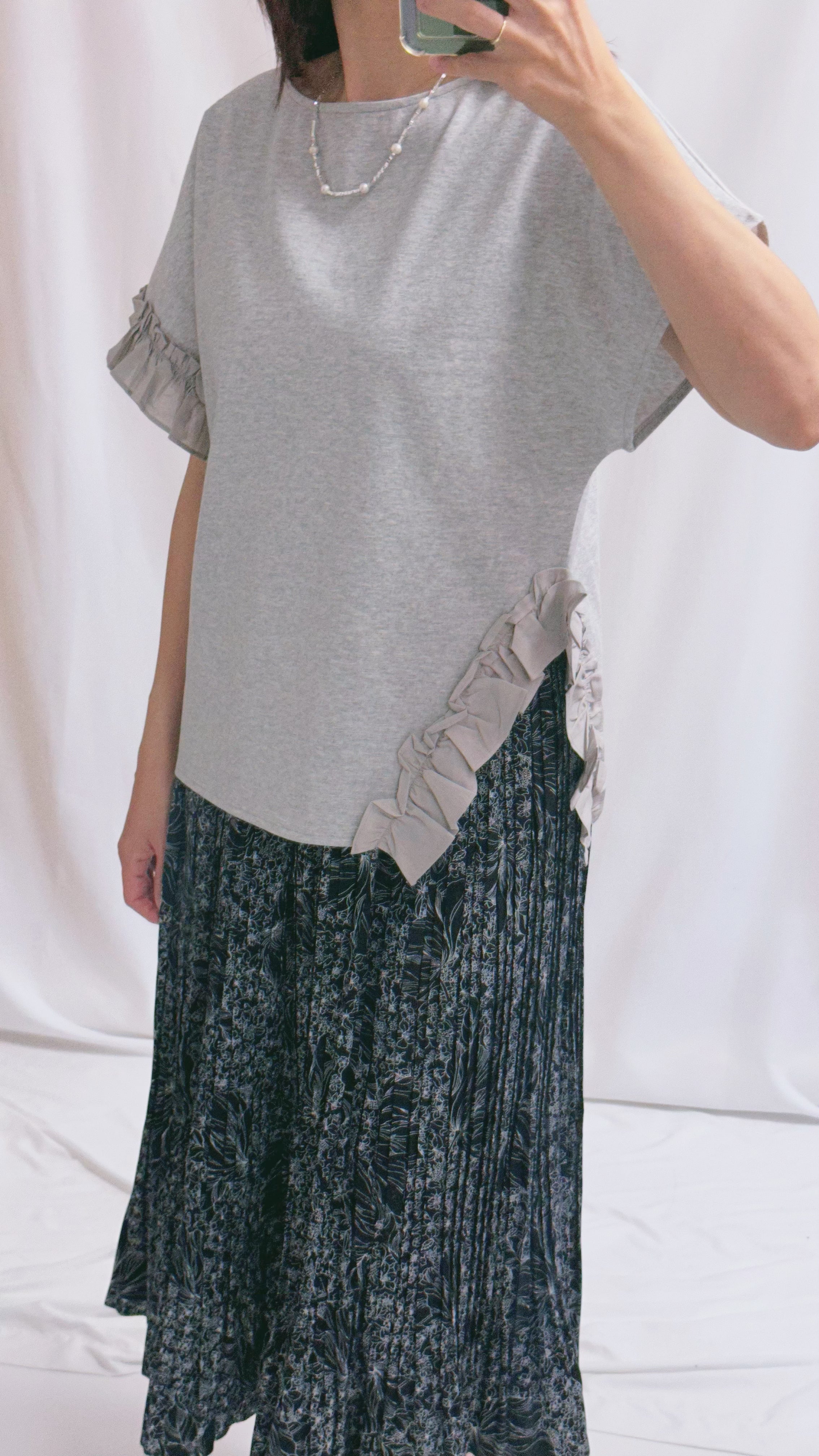 單邊衫腳ruffle T-shirt/灰