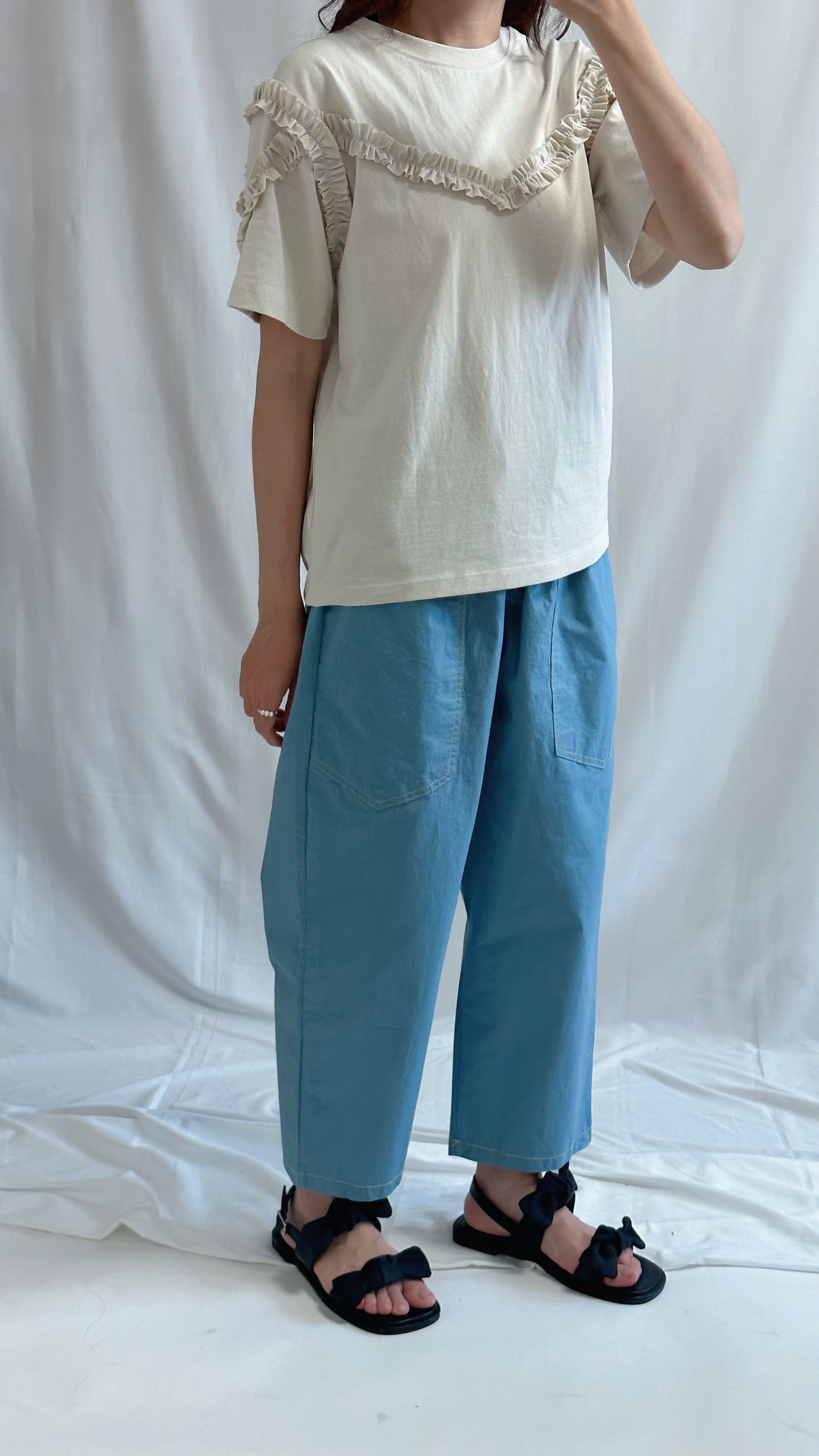 (預購)縮褶裝飾T-shirt/米杏