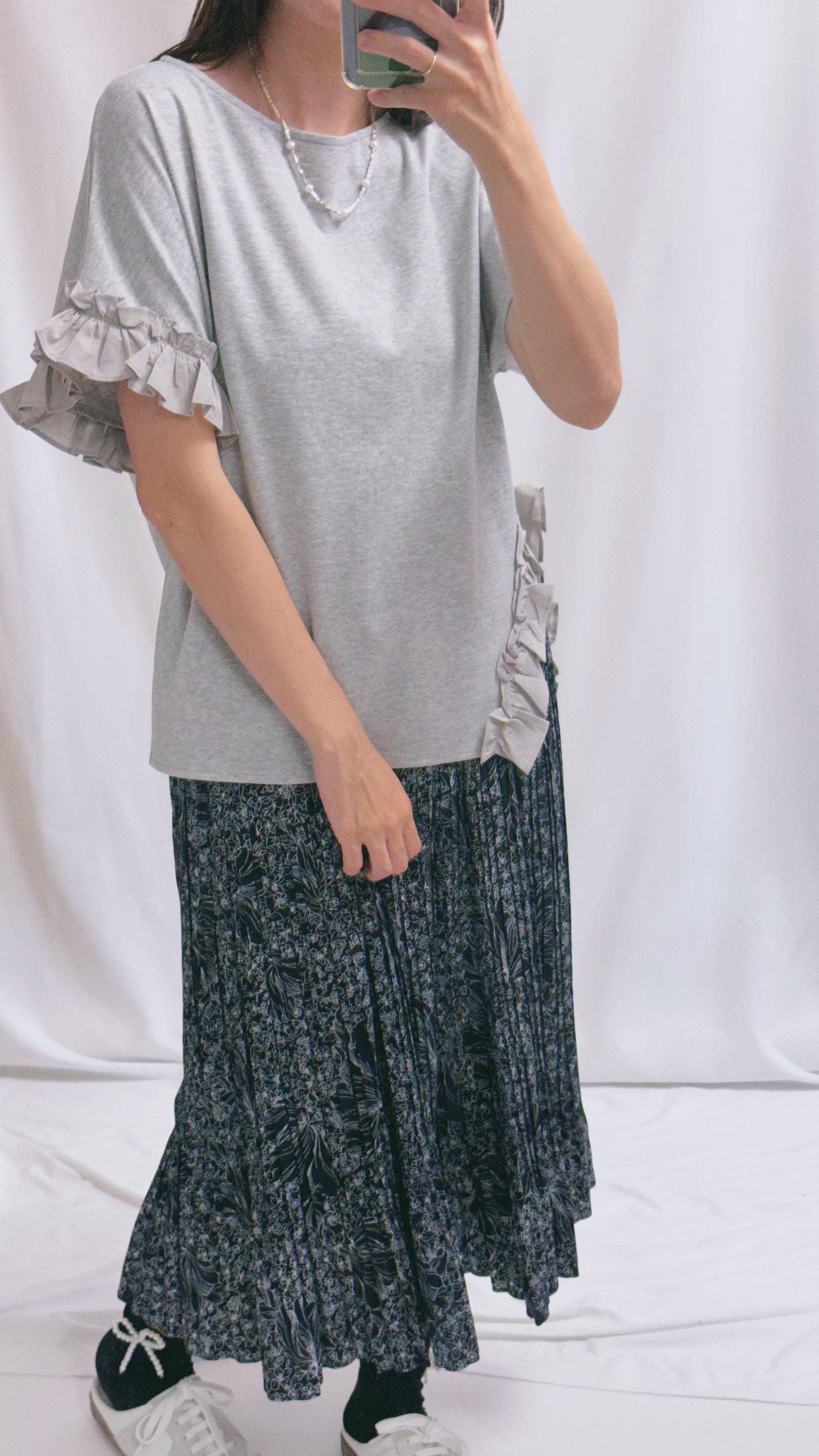 單邊衫腳ruffle T-shirt/灰