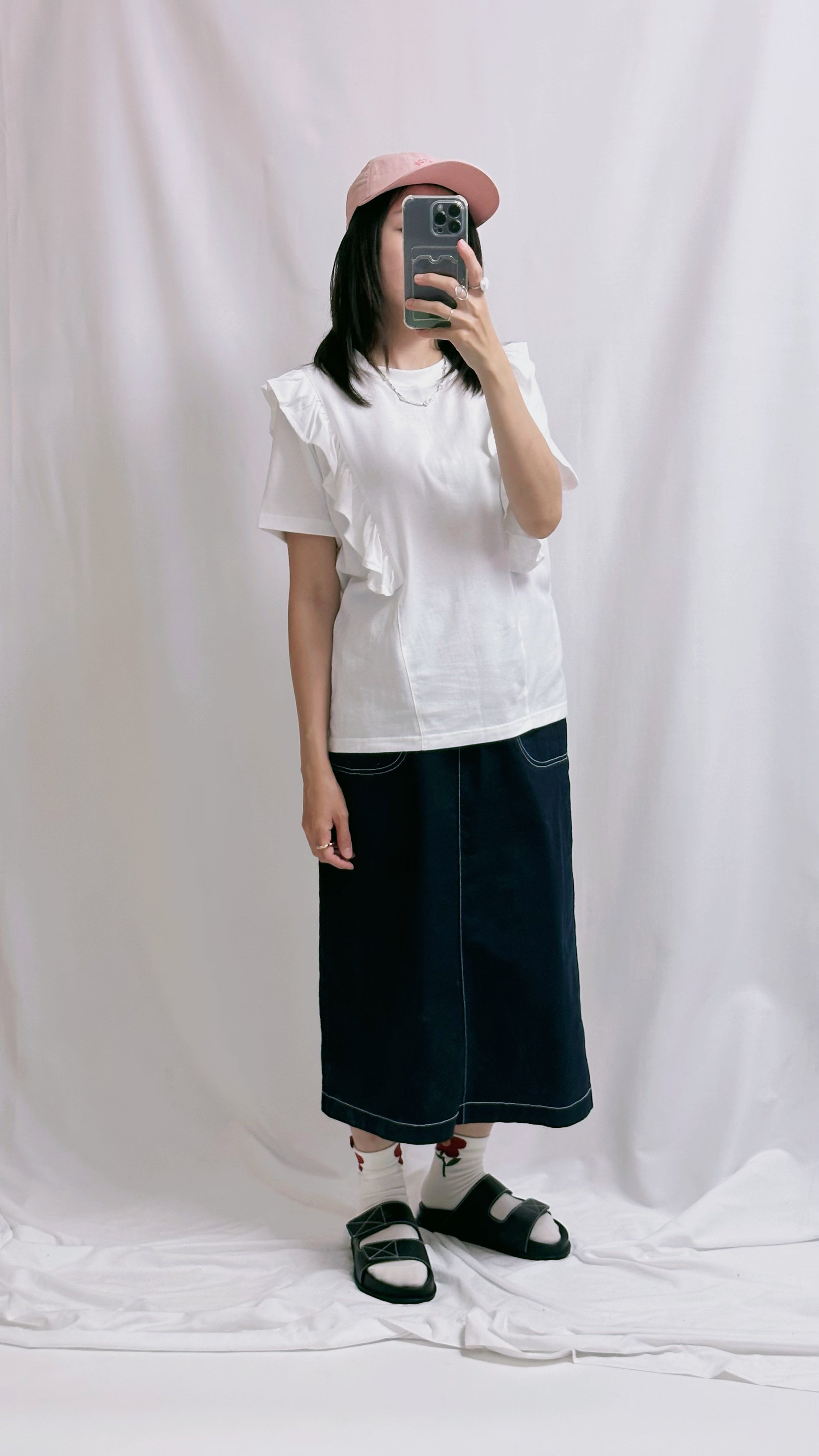兩邊Ruffle T-shirt/白