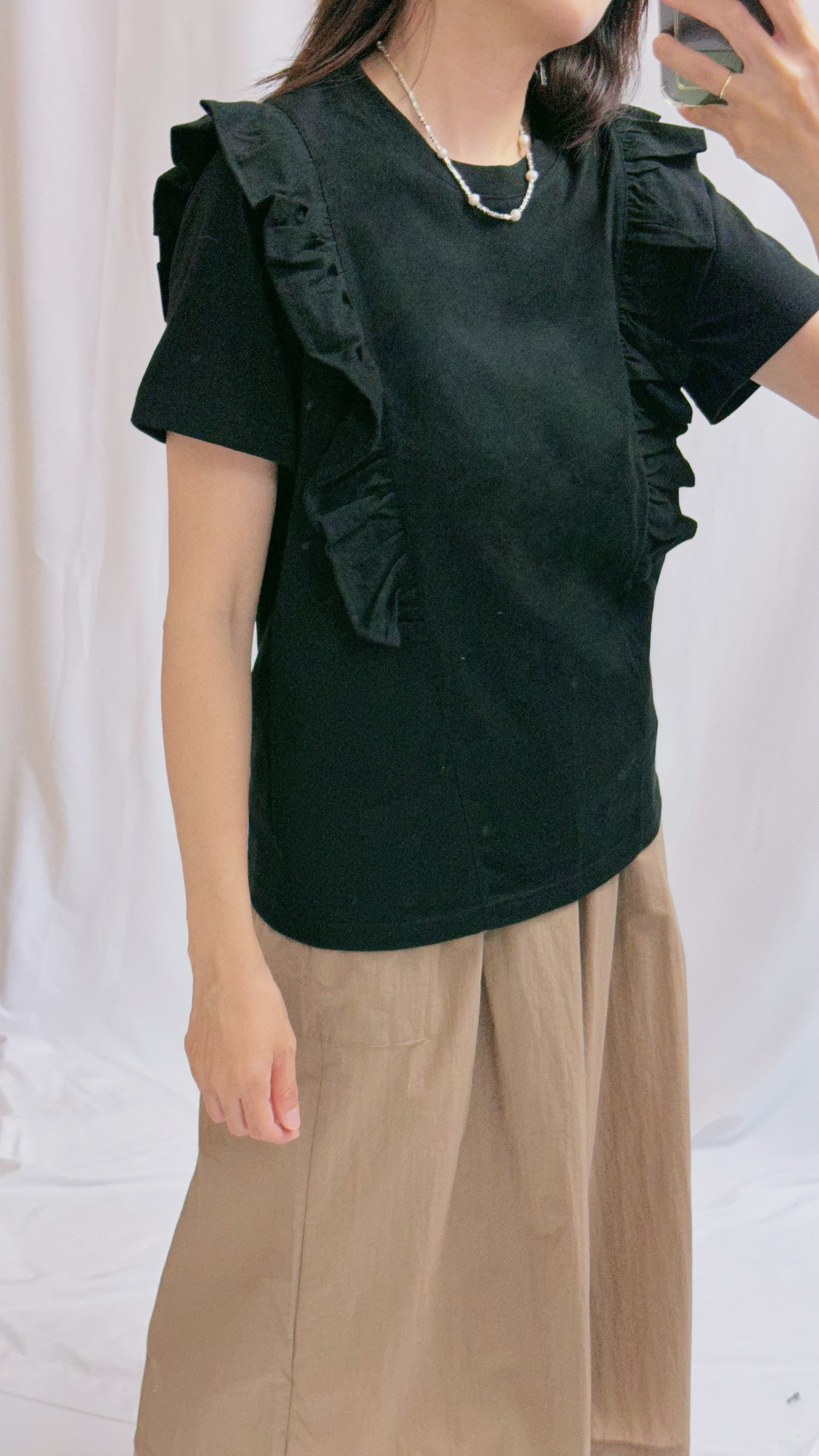 兩邊Ruffle T-shirt/黑