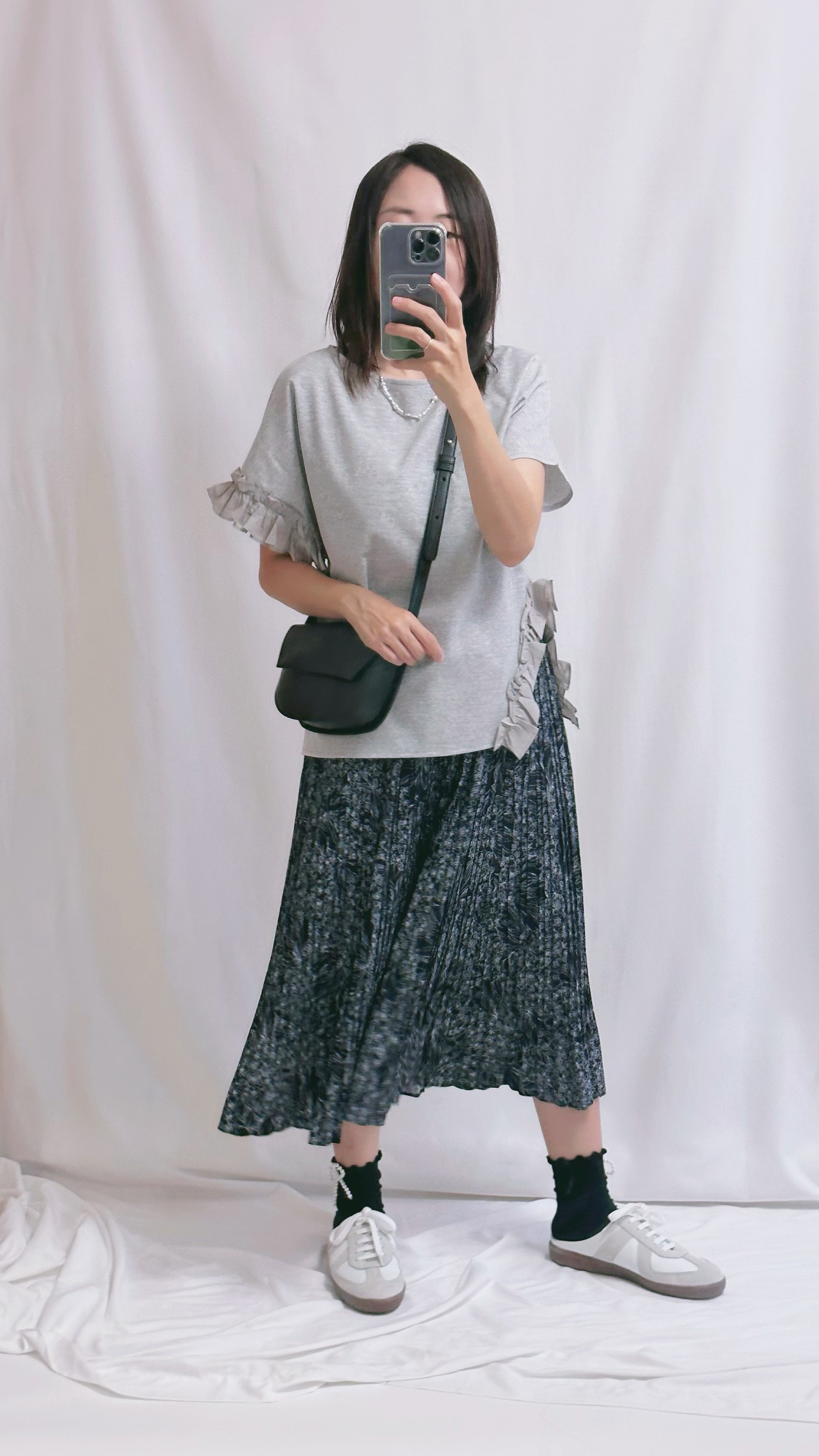 單邊衫腳ruffle T-shirt/灰