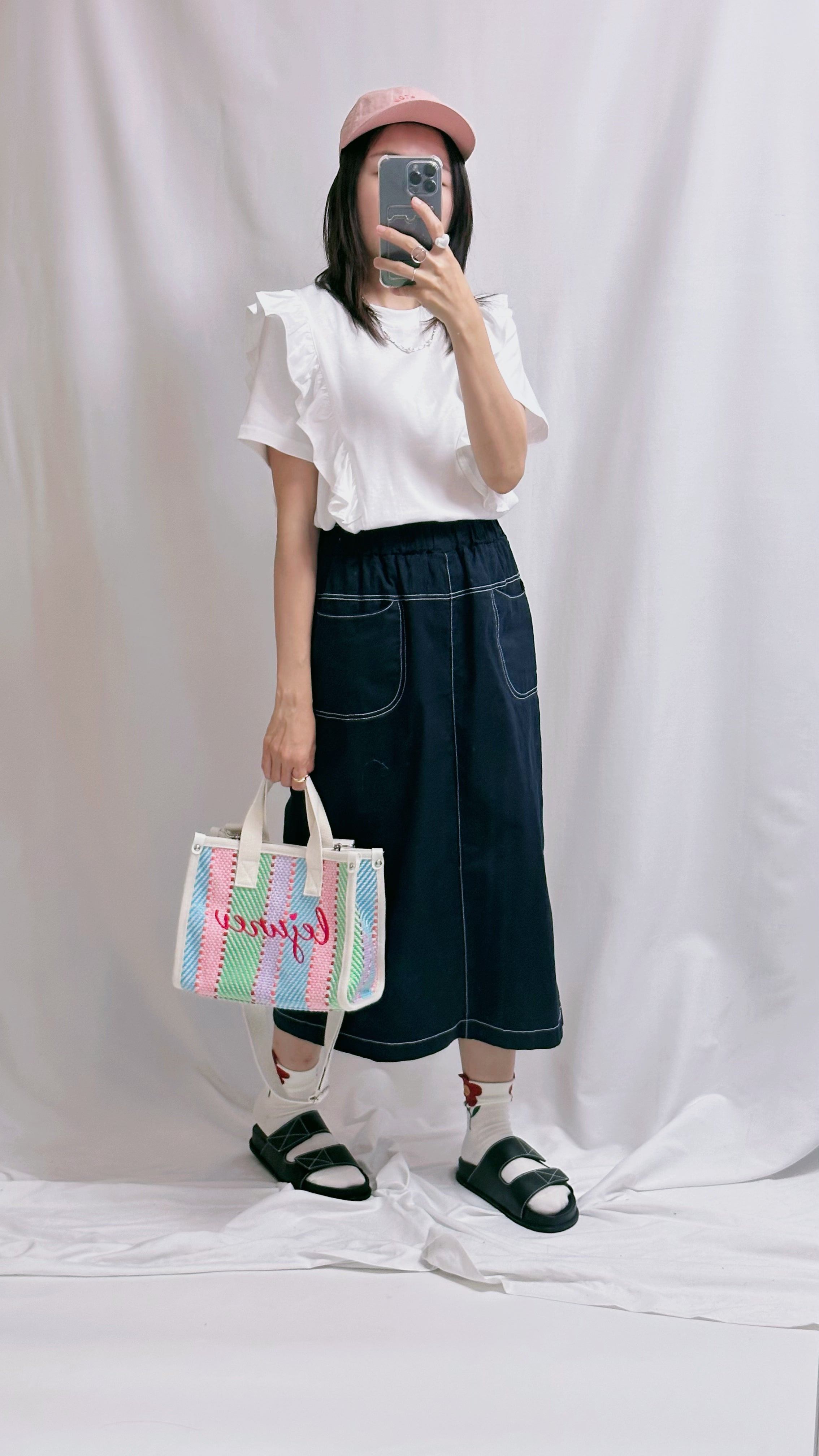 兩邊Ruffle T-shirt/白