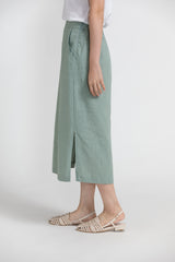棉麻直身裙/淺綠