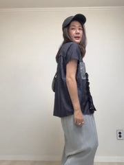 撞色口袋Ruffle恤衫/深藍