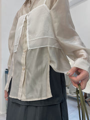 開叉輕透恤衫/杏